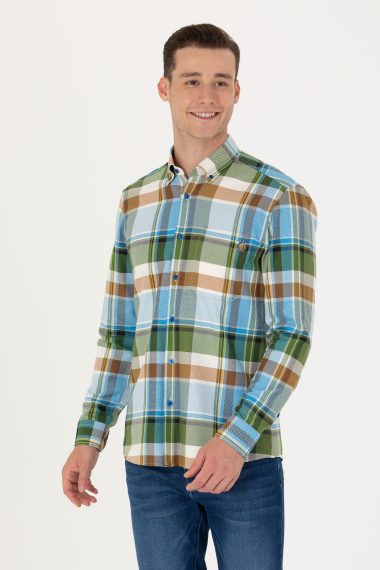 پیراهن  آبی  رگولار  مردانه یو اس پولو | US POLO ASSN