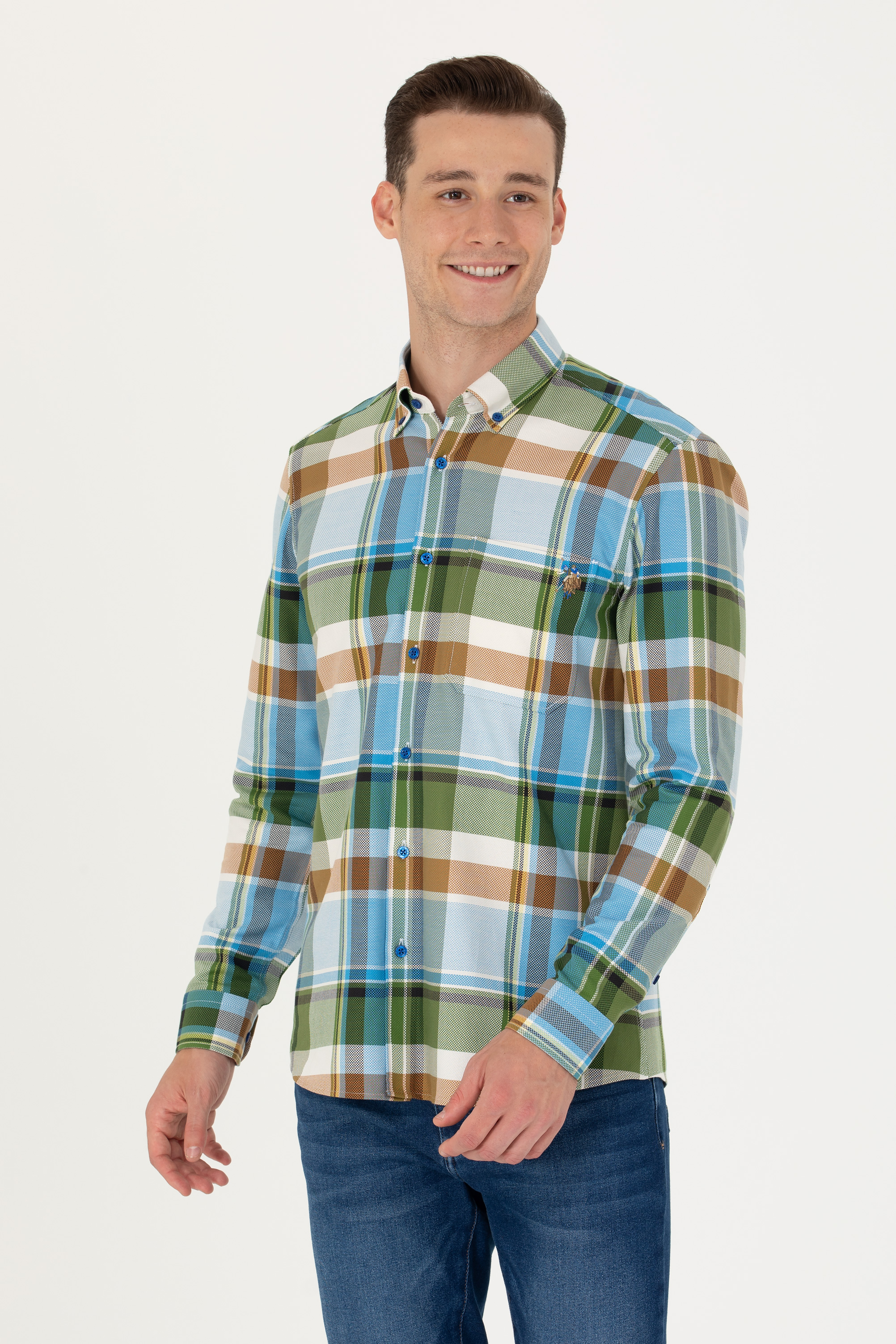پیراهن آبی رگولار مردانه یو اس پولو | US POLO ASSN