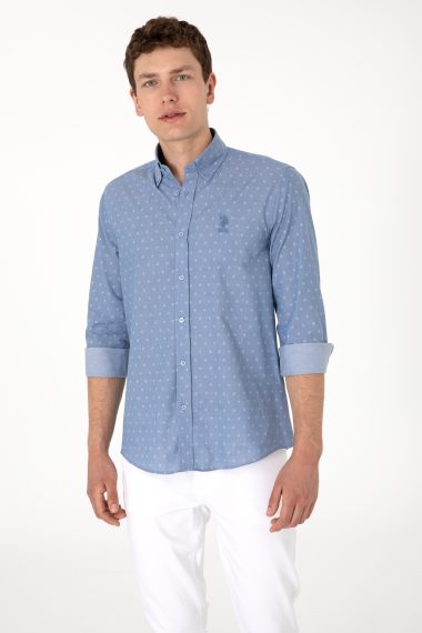 پیراهن  آبی  اندامی  مردانه یو اس پولو | US POLO ASSN