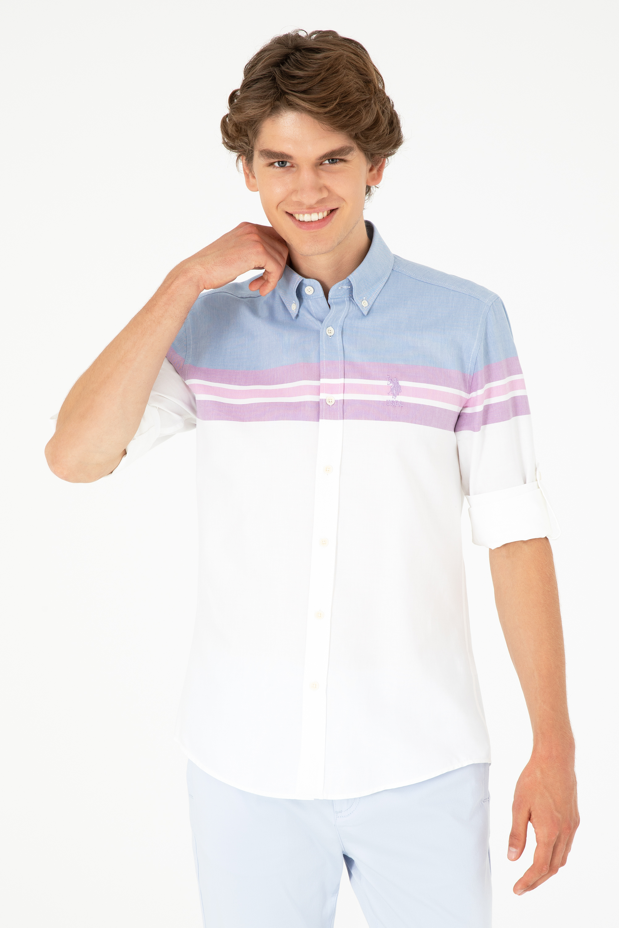 پیراهن آبی تیره اندامی مردانه یو اس پولو | US POLO ASSN
