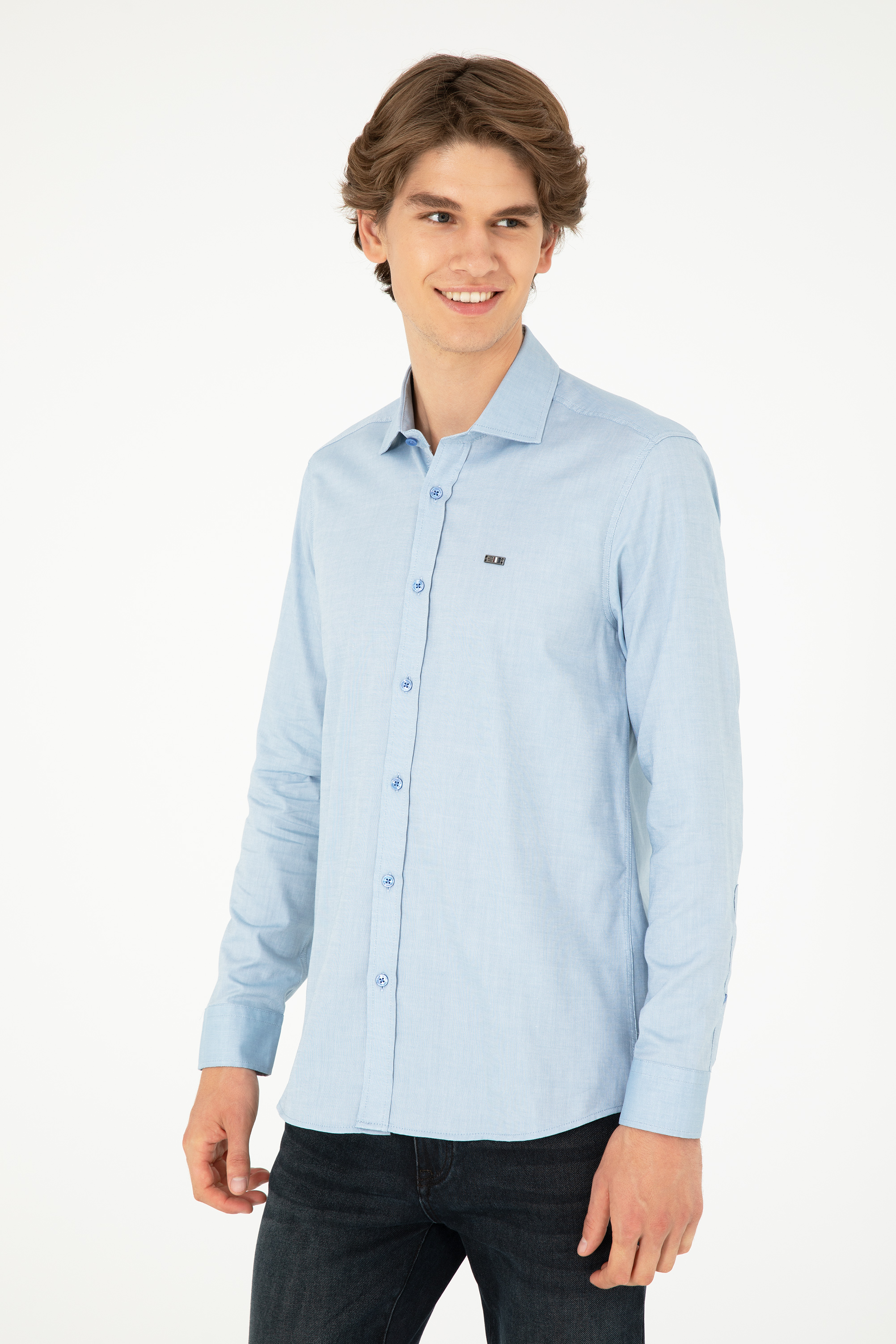 پیراهن بیسیک آبی تیره اندامی مردانه یو اس پولو | US POLO ASSN