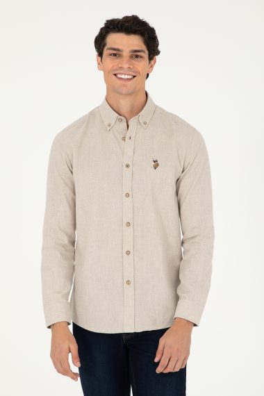 پیراهن بیسیک  بژ  اندامی  مردانه یو اس پولو | US POLO ASSN