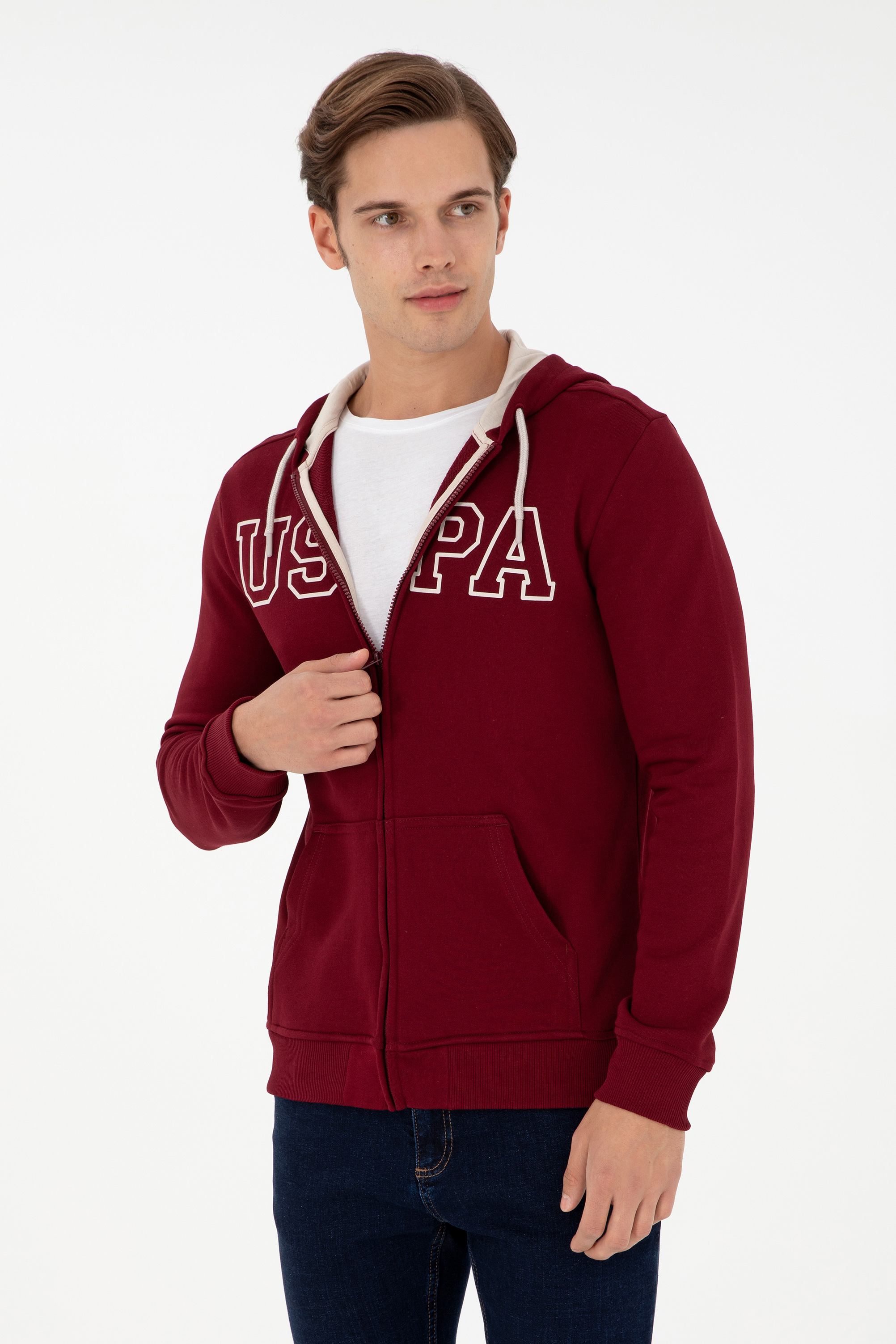 ژاکت هودی بورگاندی رگولار آستین بلند مردانه یو اس پولو | US POLO ASSN