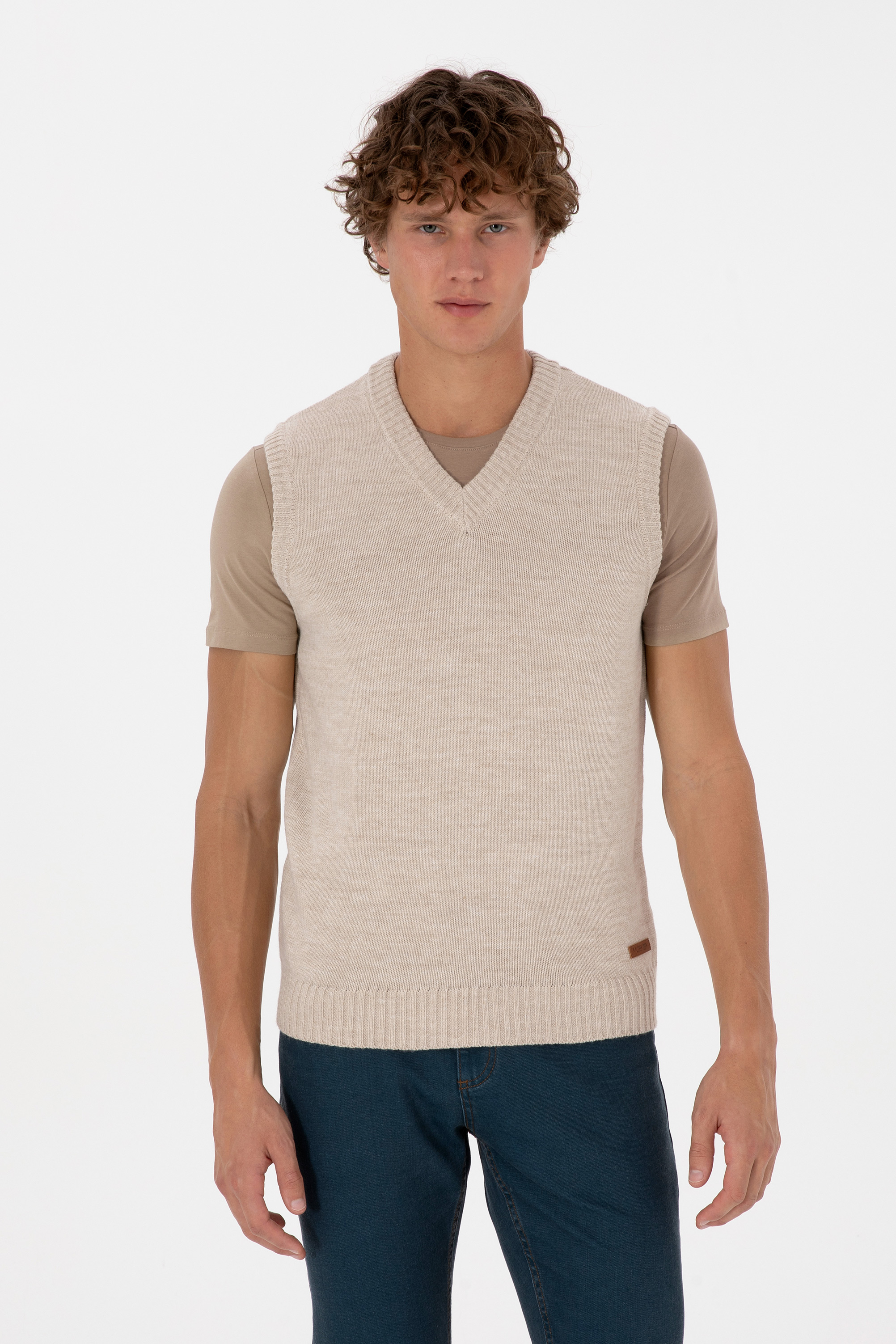 ژیله پلیور بژ تیره رگولار مردانه یو اس پولو | US POLO ASSN