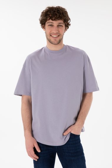 تی شرت یقه گرد لانگ فیت یقه گرد خاکستری  LONG FIT آستین کوتاه مردانه یو اس پولو | US POLO ASSN