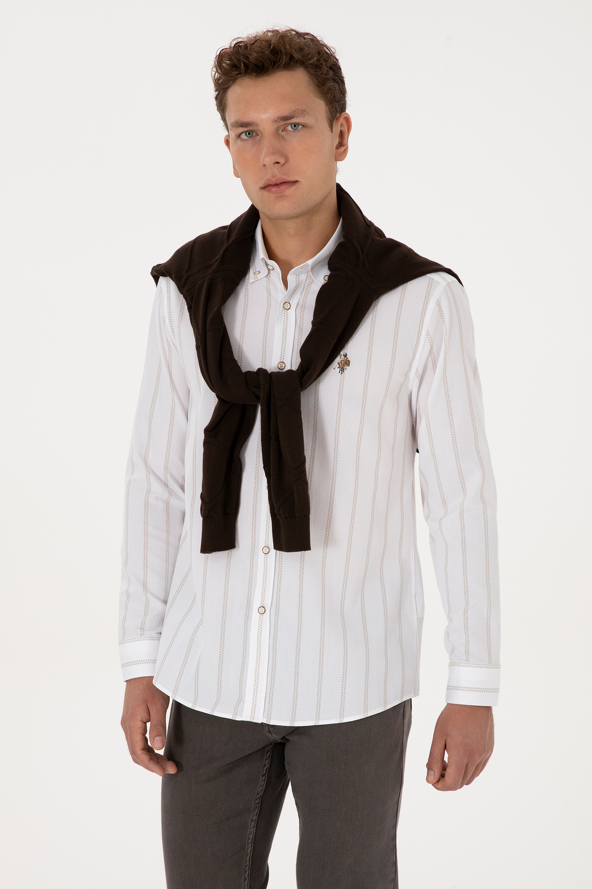 پیراهن خاکستری رگولار مردانه یو اس پولو | US POLO ASSN