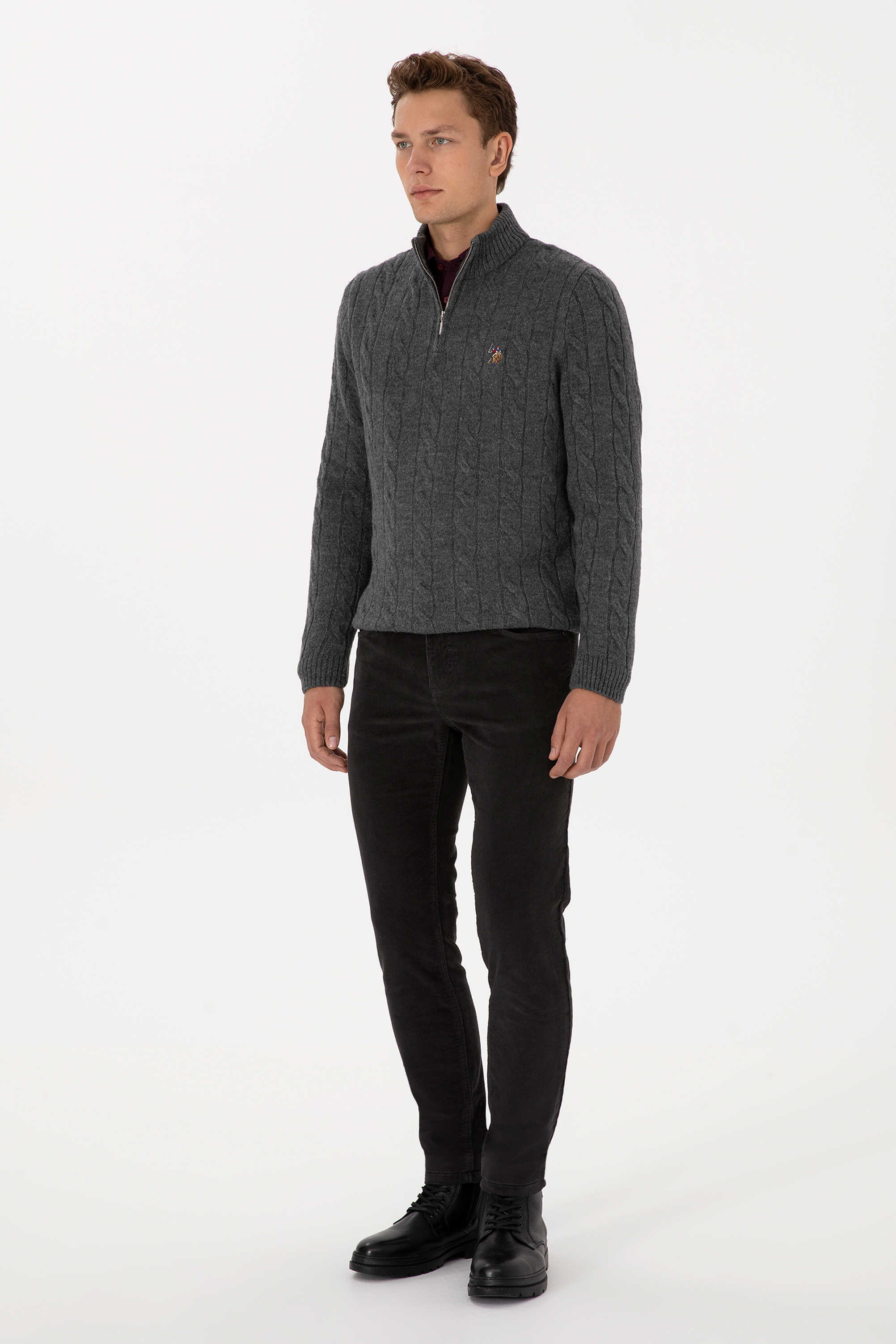 شلوار چینو / کانواس خاکستری اندامی مردانه یو اس پولو | US POLO ASSN