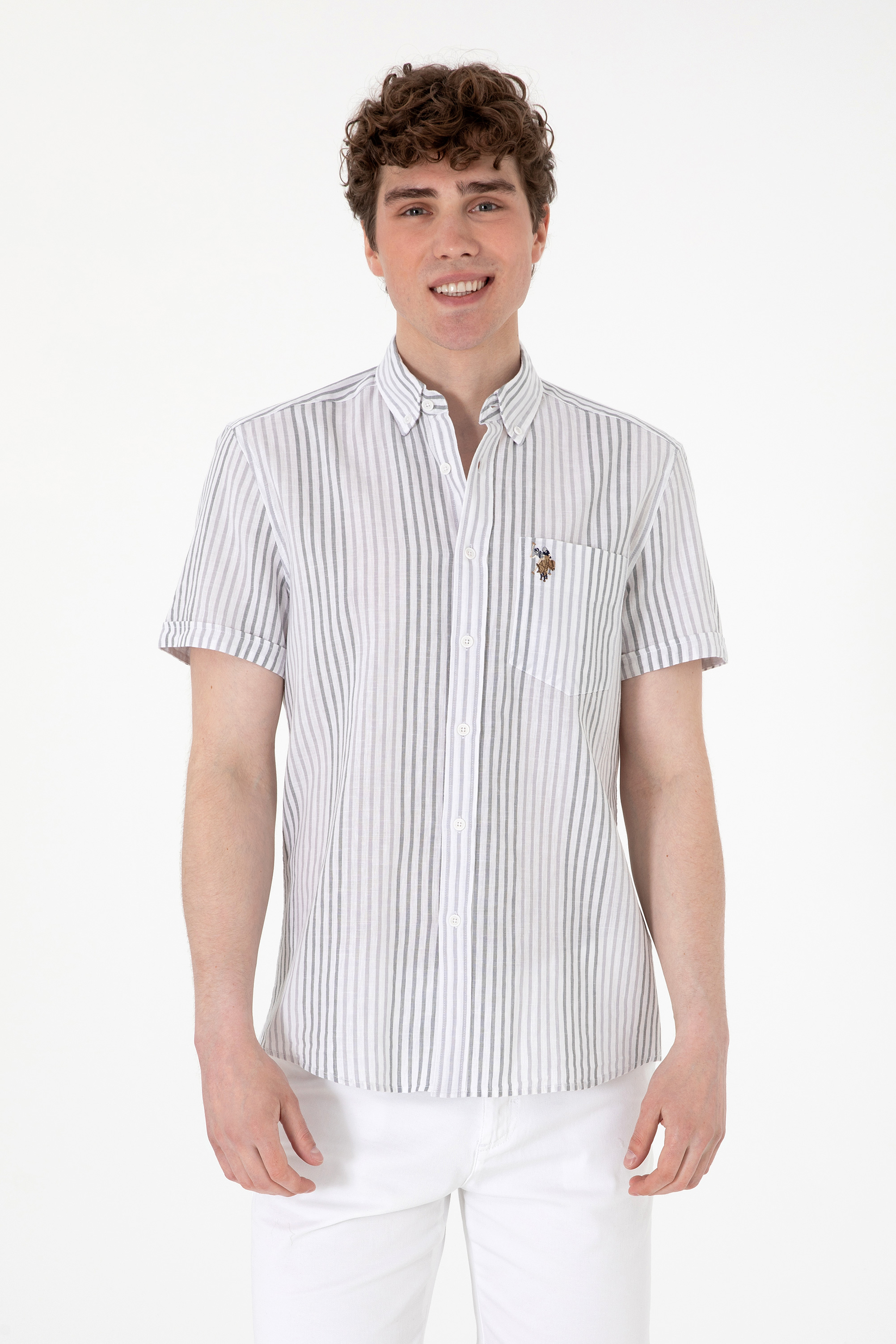 پیراهن خاکستری روشن رگولار مردانه یو اس پولو | US POLO ASSN