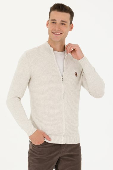 ژاکت بیسیک  خاکستری ملانژ  اندامی  مردانه یو اس پولو | US POLO ASSN