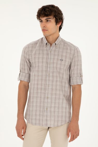 پیراهن  خاکی  رگولار  مردانه یو اس پولو | US POLO ASSN