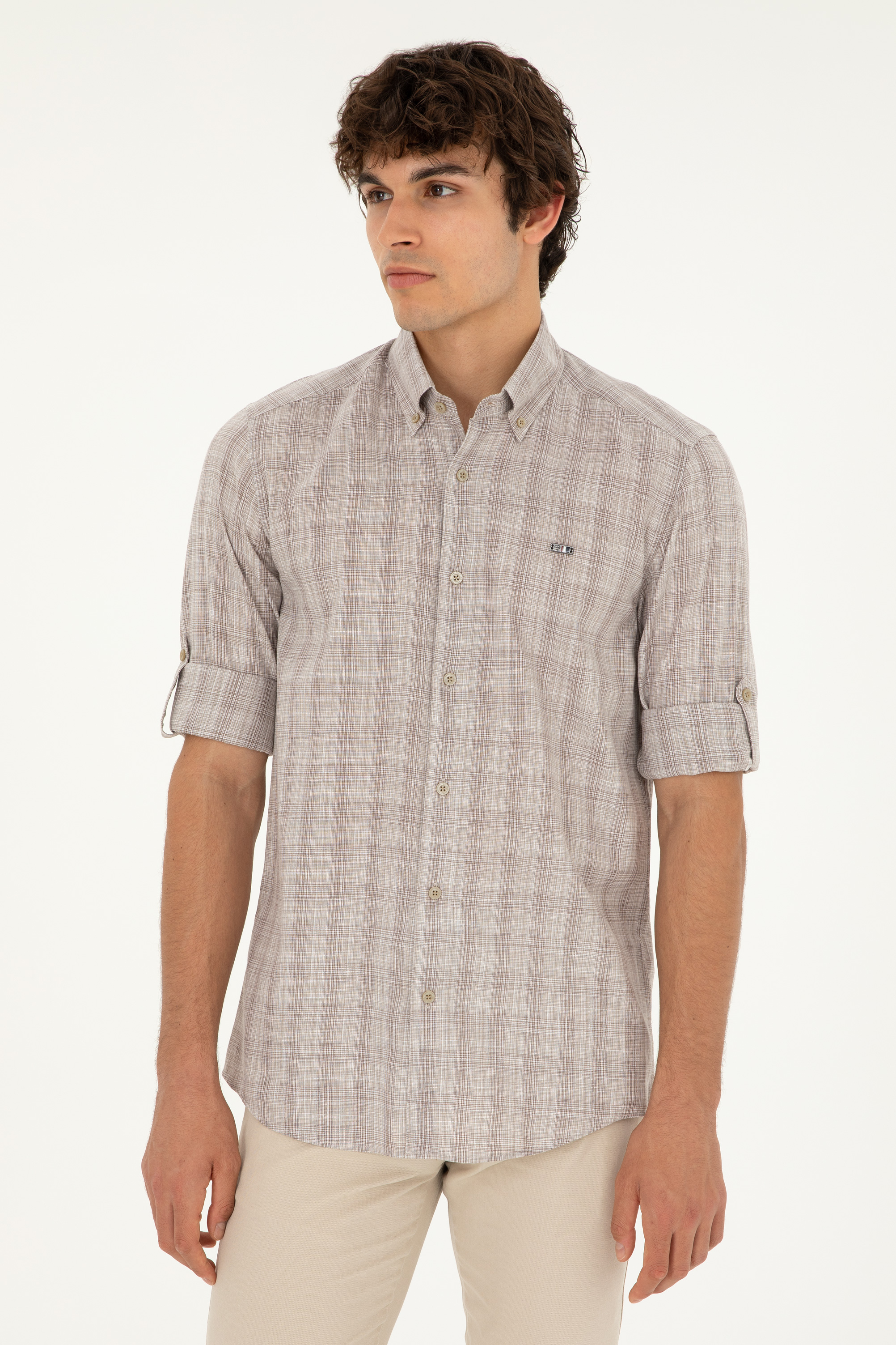 پیراهن خاکی رگولار مردانه یو اس پولو | US POLO ASSN