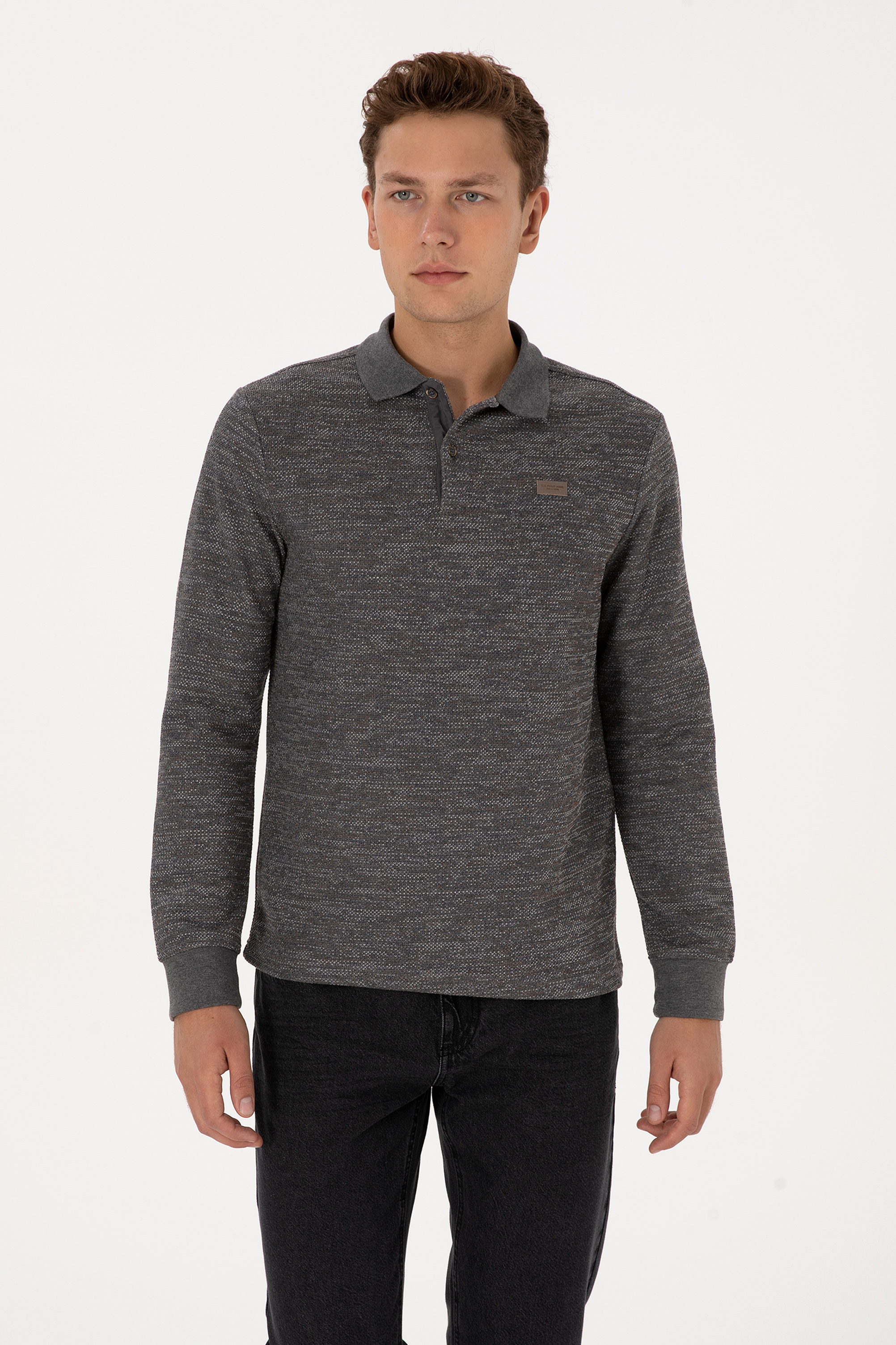 سویشرت بیسیک خاکستری ملانژ رگولار مردانه یو اس پولو | US POLO ASSN