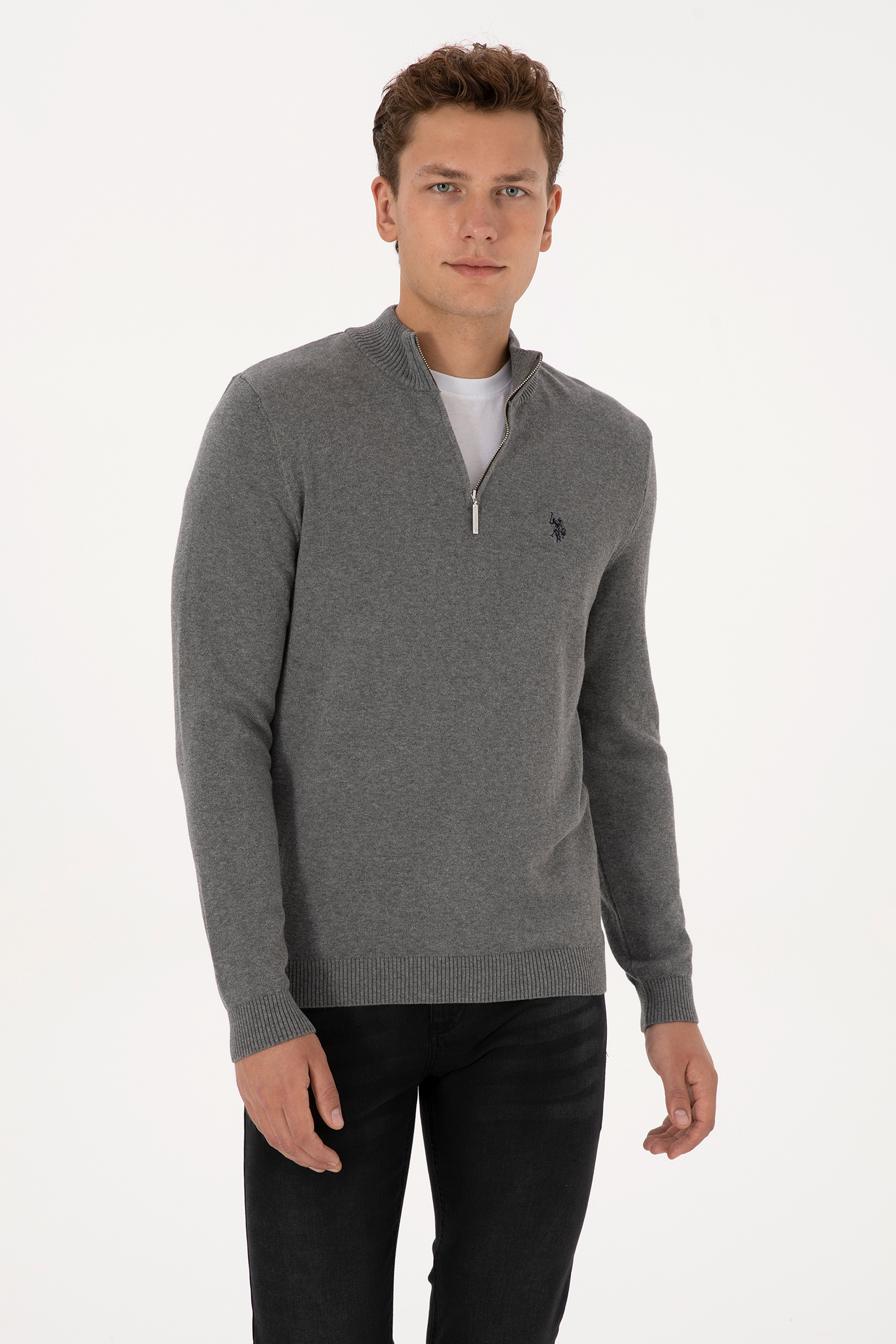 بافت بیسیک خاکستری ملانژ اندامی مردانه یو اس پولو | US POLO ASSN