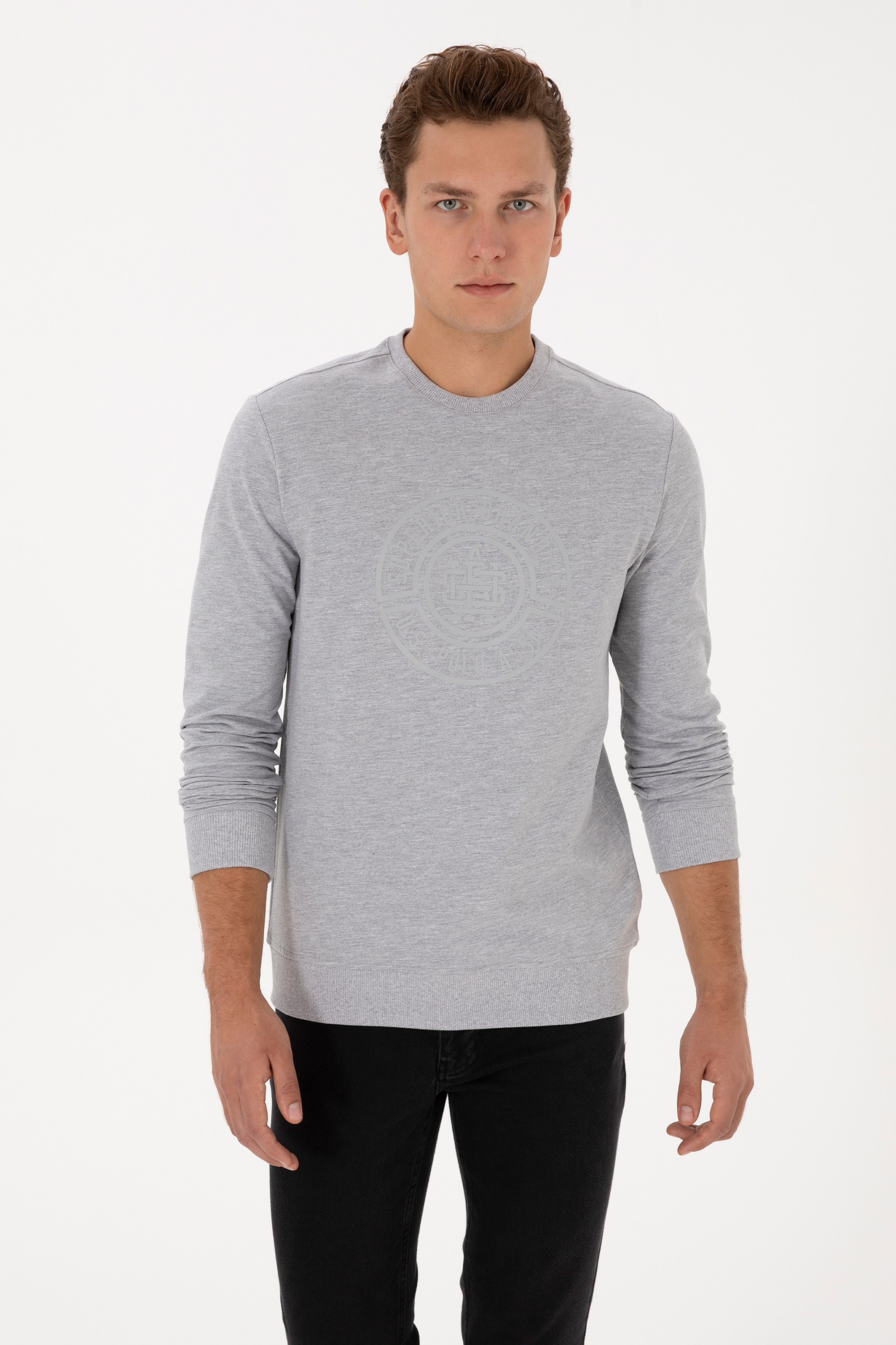 سویشرت خاکستری ملانژ رگولار مردانه یو اس پولو | US POLO ASSN