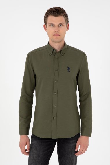 پیراهن بیسیک  خاکی  اندامی  مردانه یو اس پولو | US POLO ASSN