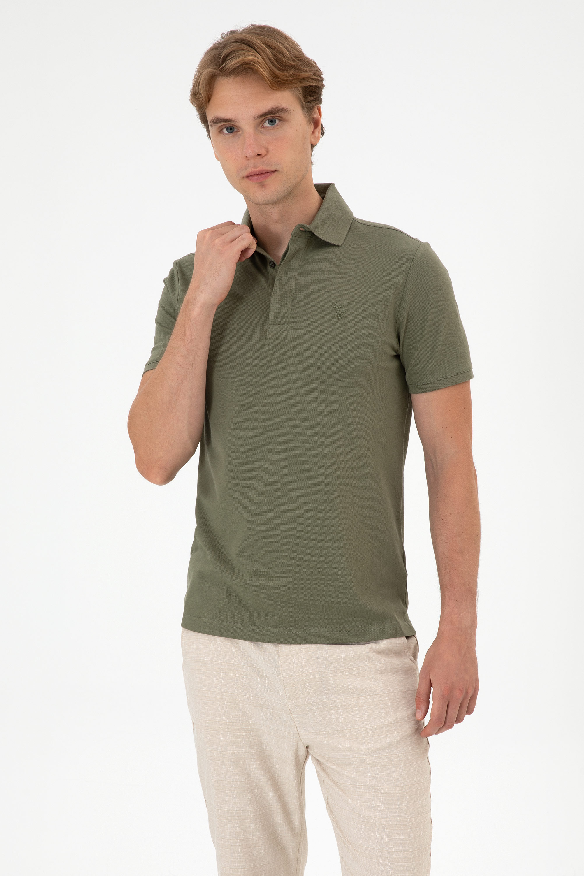 تی شرت بیسیک خاکی تیره اندامی مردانه یو اس پولو | US POLO ASSN