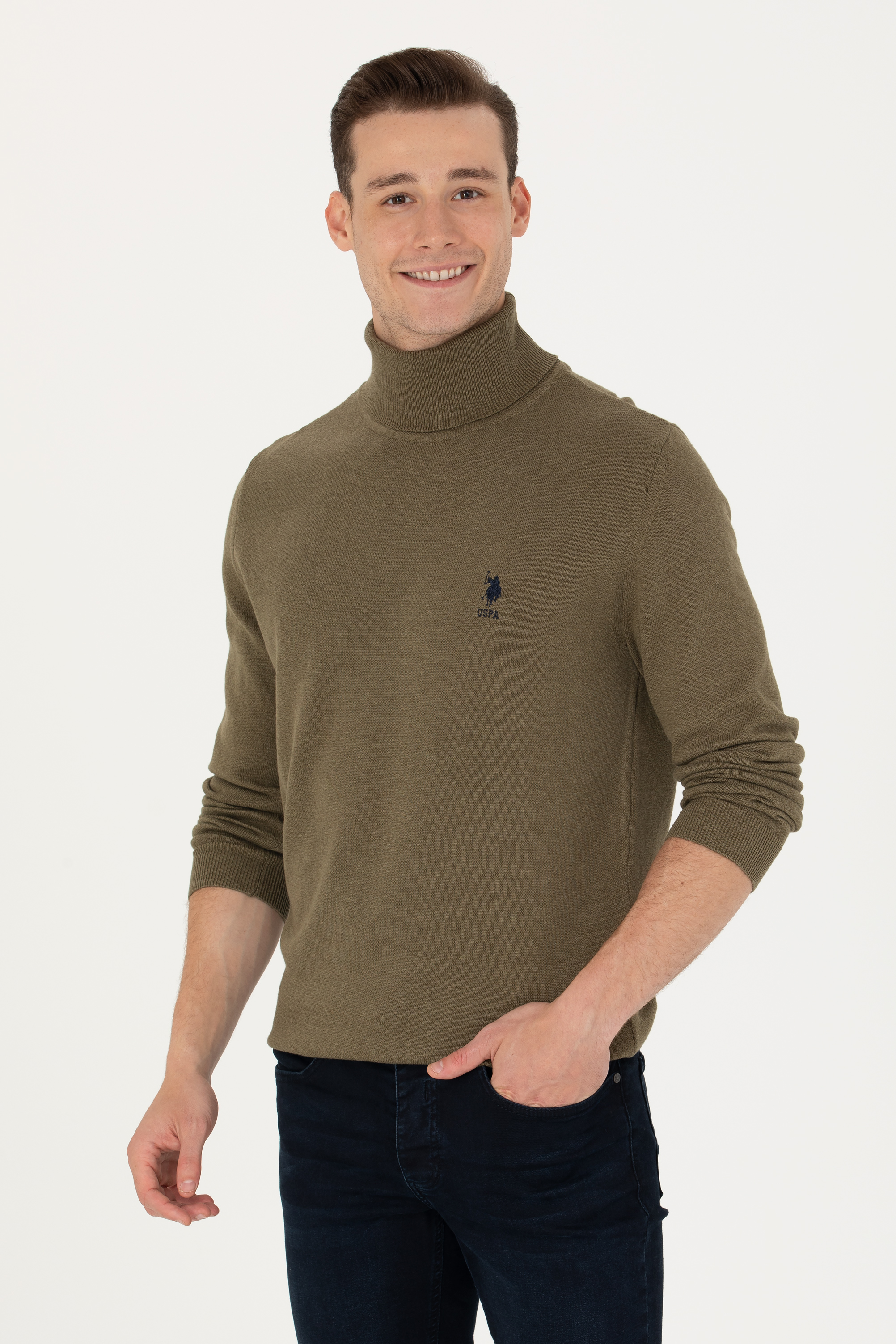 بافت بیسیک خاکی ملانژ اندامی مردانه یو اس پولو | US POLO ASSN