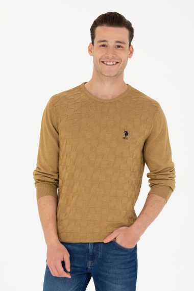 بافت بیسیک یقه گرد خاکی روشن  اندامی  مردانه یو اس پولو | US POLO ASSN