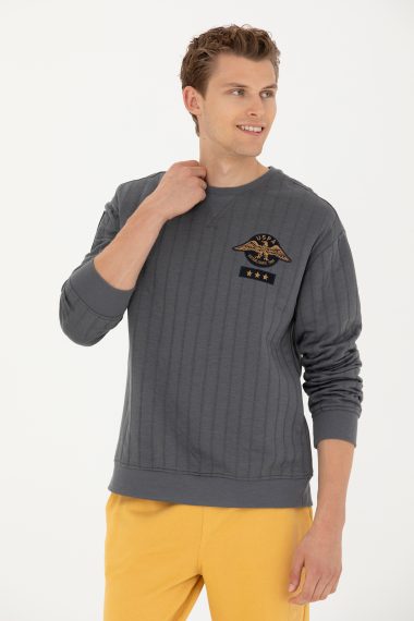 سویشرت یقه گرد زغالی  ریلکس آستین بلند مردانه یو اس پولو | US POLO ASSN