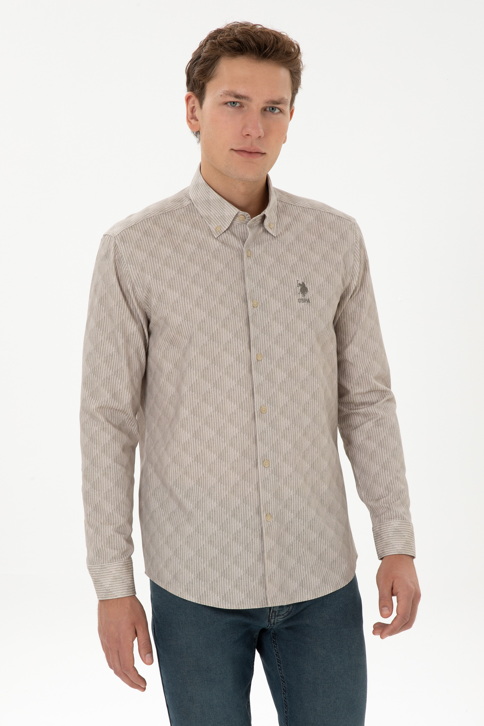 پیراهن خاکی روشن رگولار مردانه یو اس پولو | US POLO ASSN