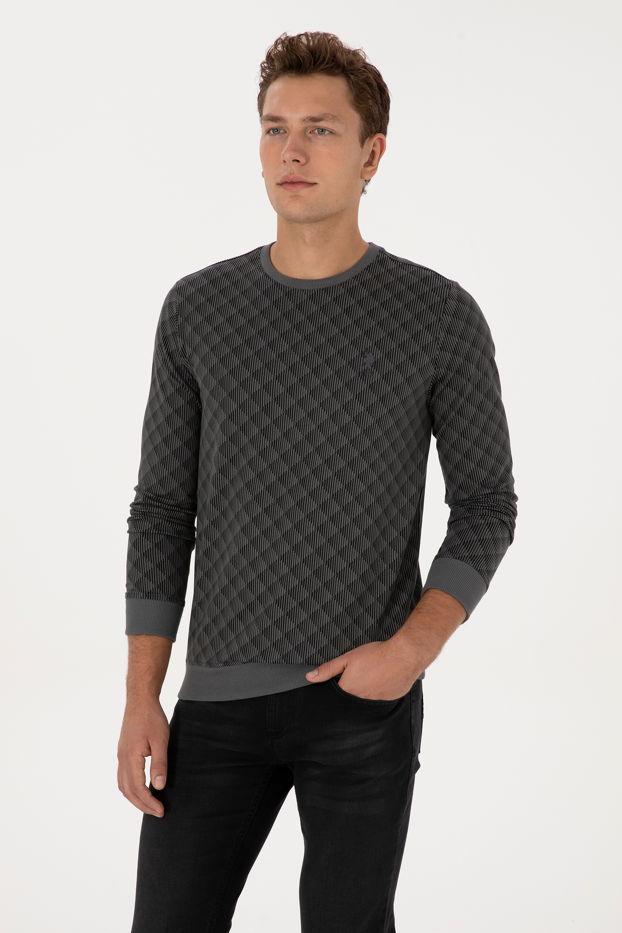 سویشرت زغالی رگولار مردانه یو اس پولو | US POLO ASSN