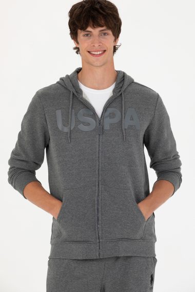 ژاکت هودی زغالی ملانژ  رگولار آستین بلند مردانه یو اس پولو | US POLO ASSN