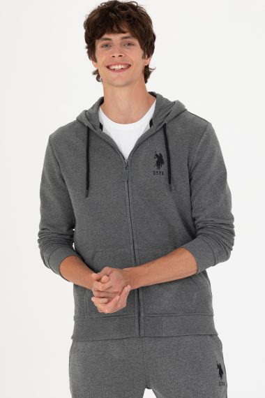 ژاکت هودی زغالی ملانژ  رگولار آستین بلند مردانه یو اس پولو | US POLO ASSN