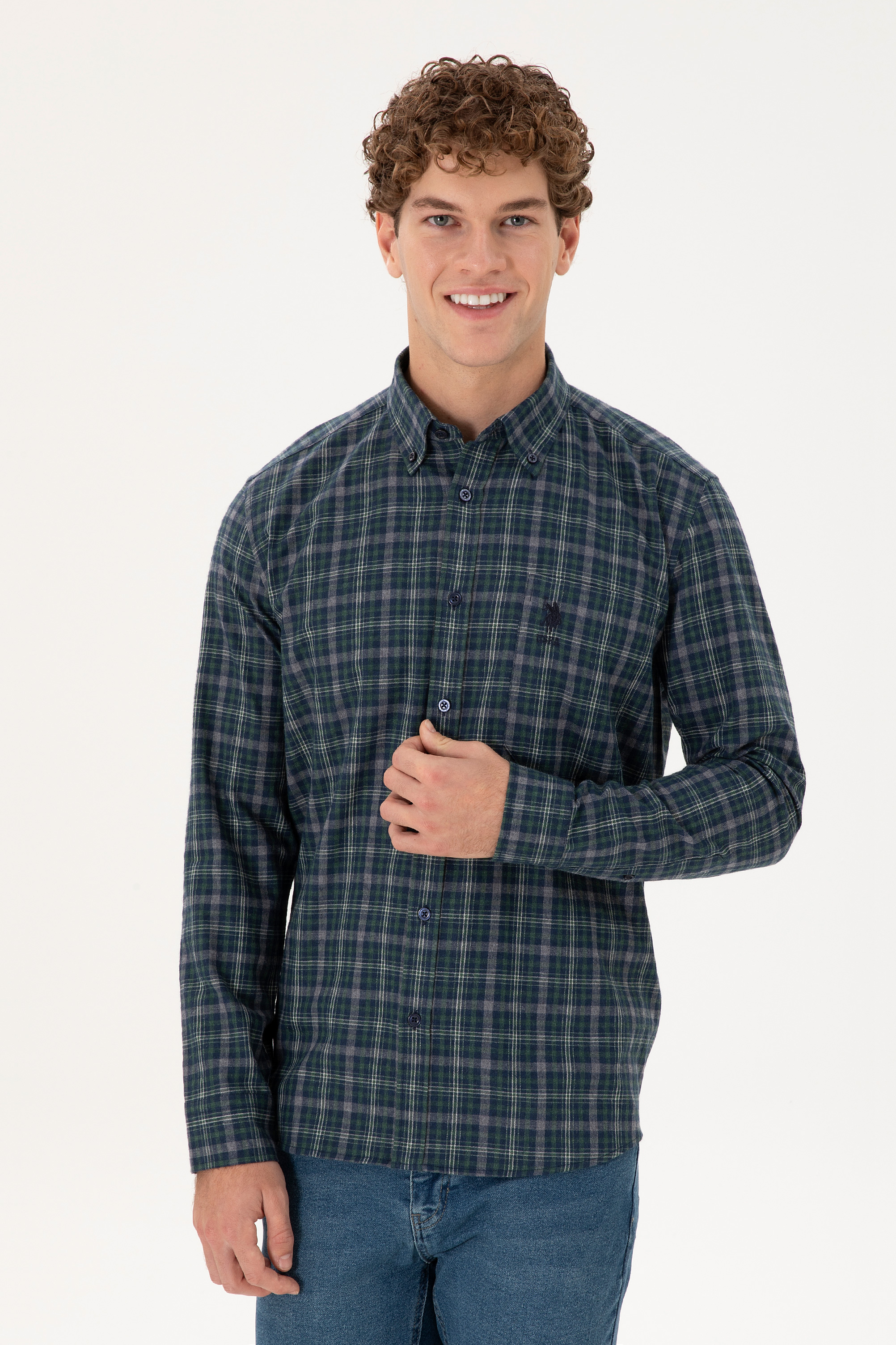 پیراهن سبز تیره رگولار مردانه یو اس پولو | US POLO ASSN