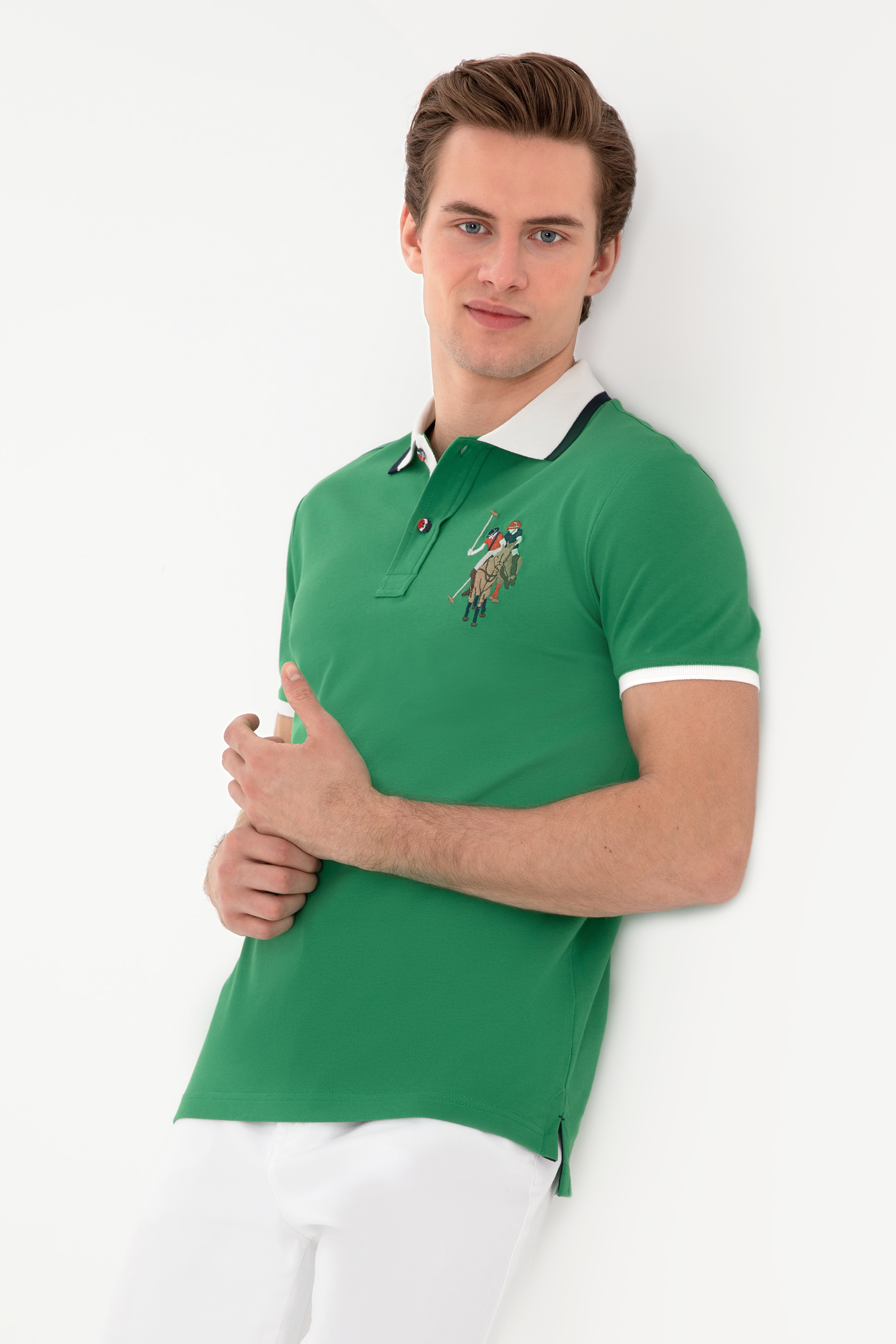 پولوشرت اسلیم فیت یقه پولو سبز اندامی آستین کوتاه مردانه یو اس پولو | US POLO ASSN
