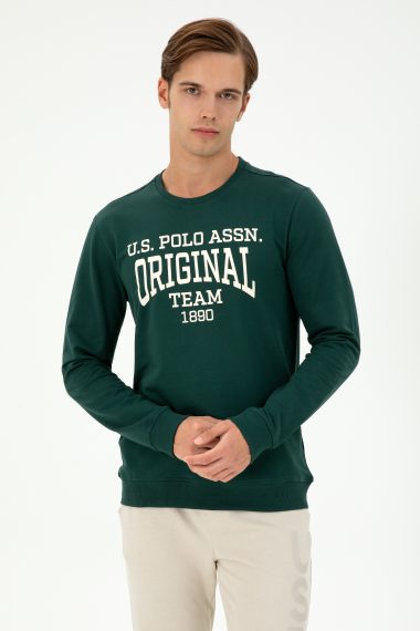سویشرت یقه گرد سبز تیره  رگولار آستین بلند مردانه یو اس پولو | US POLO ASSN