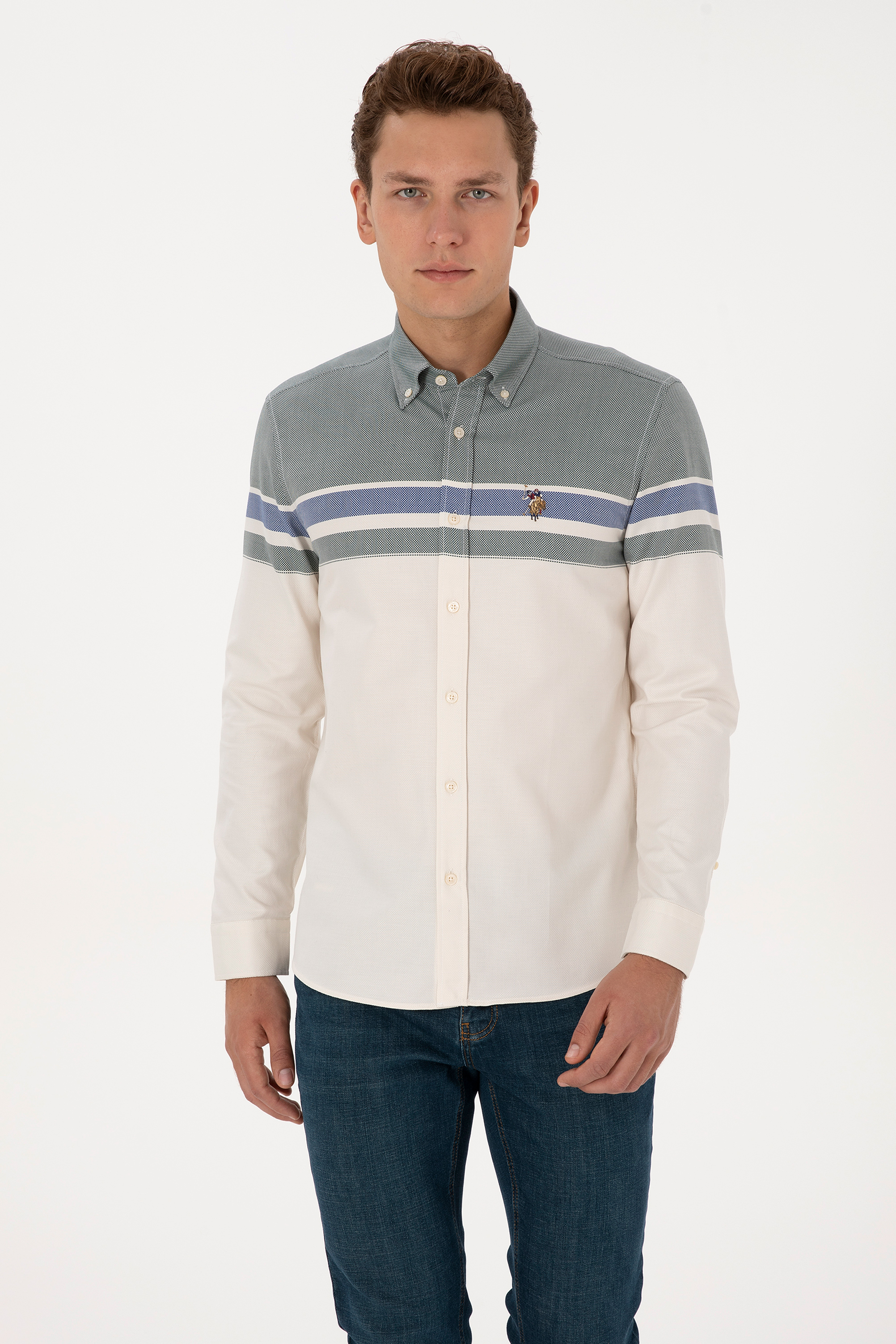 پیراهن سبز تیره اندامی مردانه یو اس پولو | US POLO ASSN