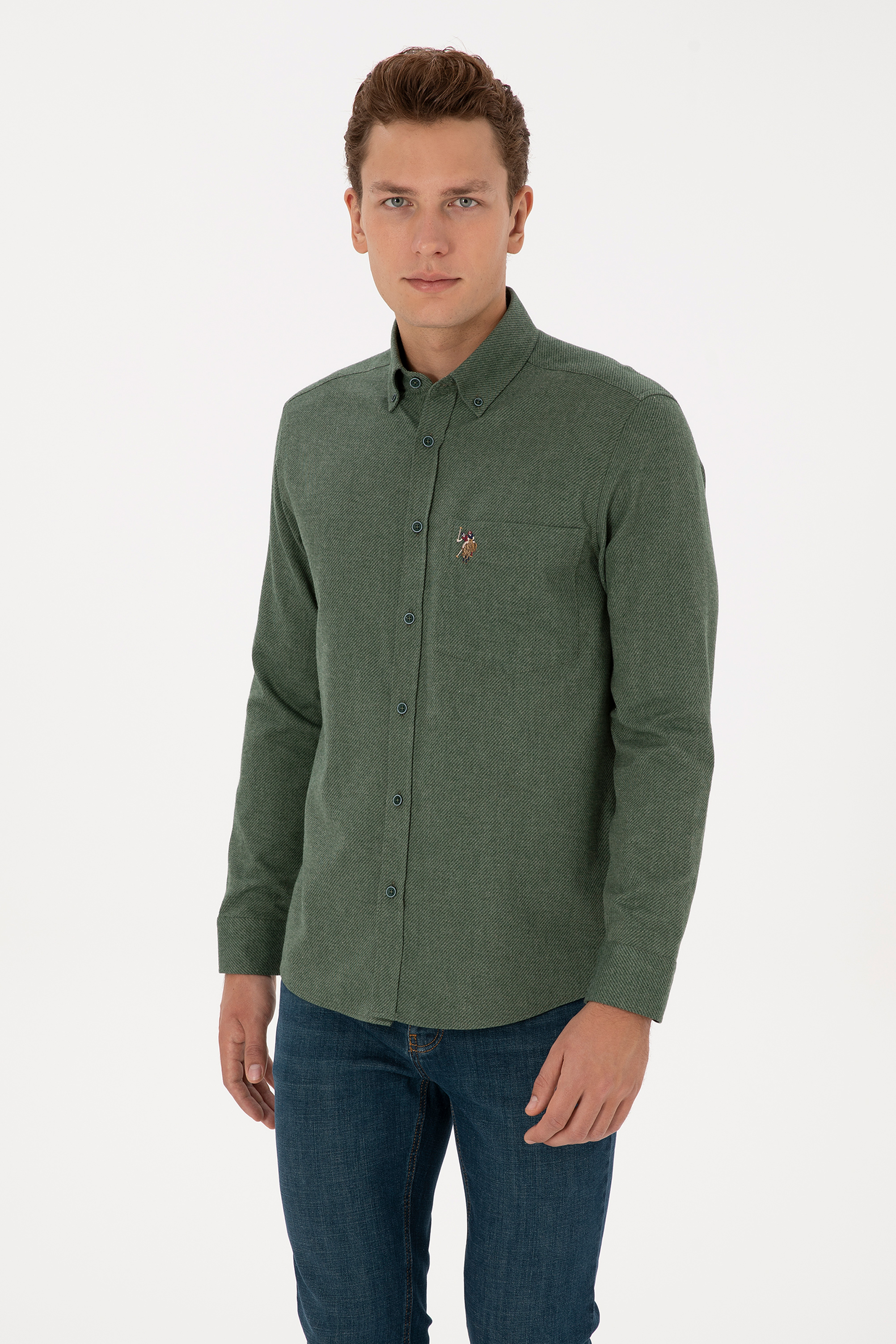 پیراهن سبز تیره رگولار مردانه یو اس پولو | US POLO ASSN
