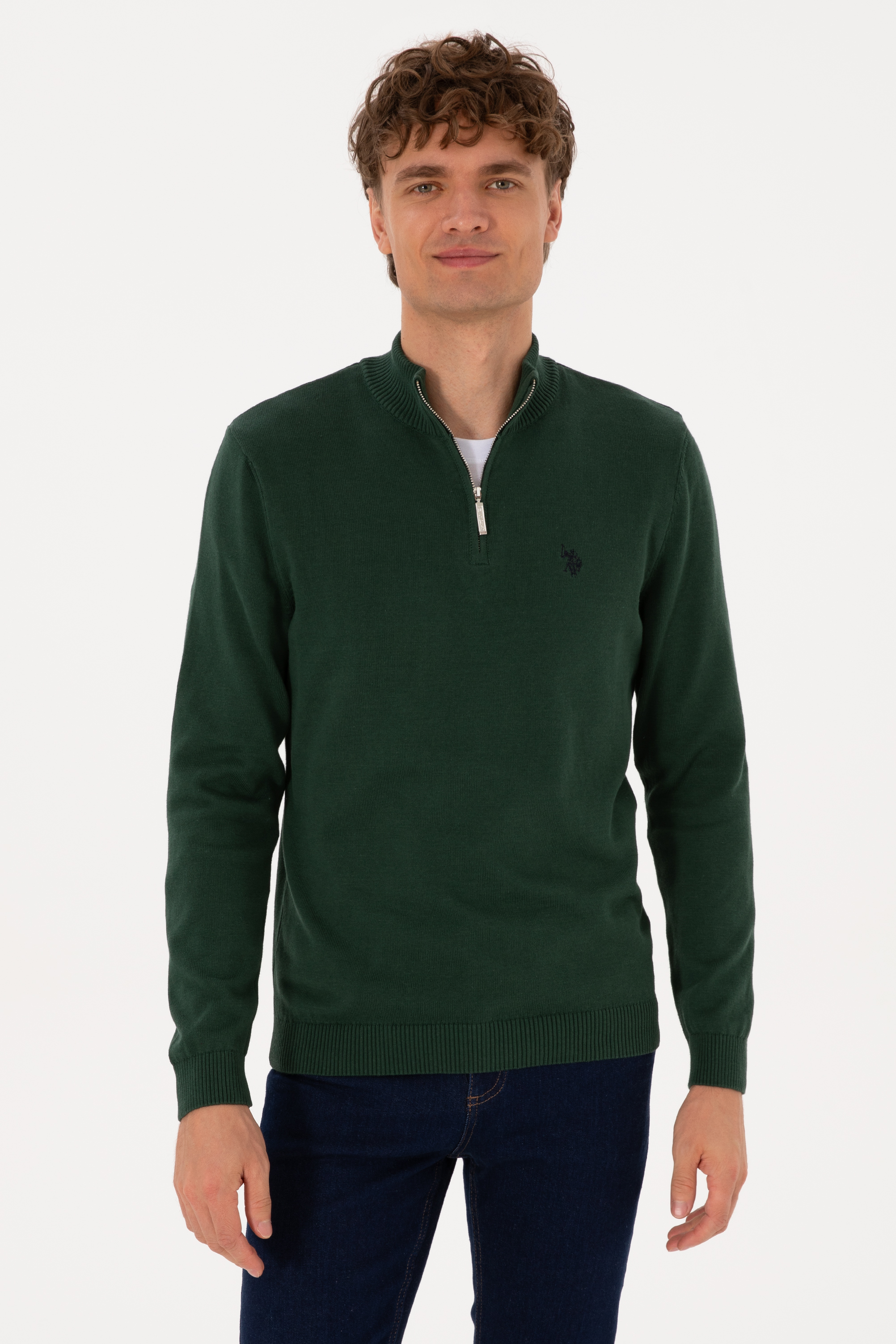 بافت بیسیک سبز تیره اندامی مردانه یو اس پولو | US POLO ASSN