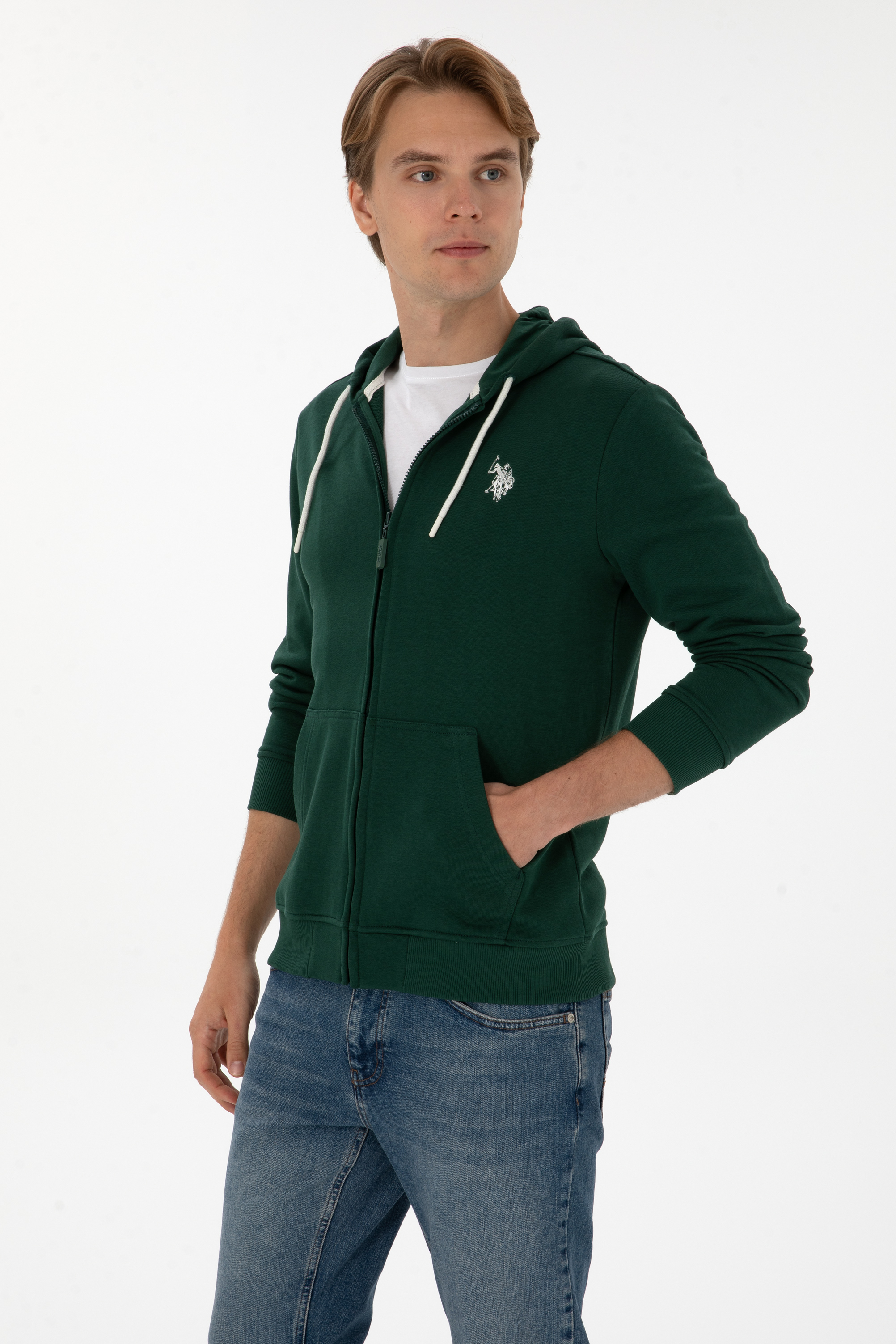 ژاکت سبز تیره رگولار مردانه یو اس پولو | US POLO ASSN