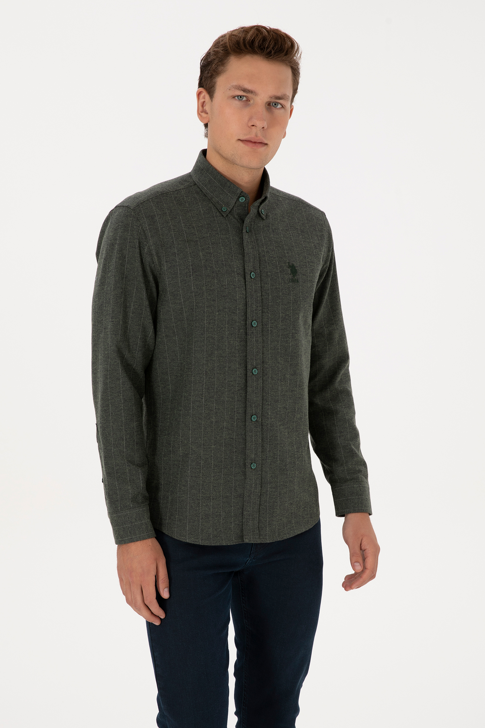 پیراهن سبز تیره رگولار مردانه یو اس پولو | US POLO ASSN