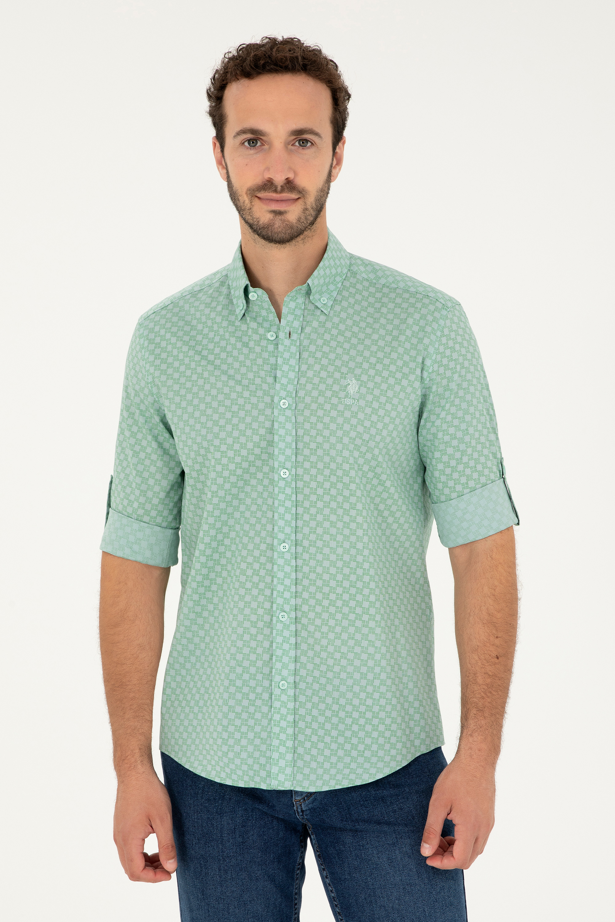پیراهن سبزآبی رگولار مردانه یو اس پولو | US POLO ASSN
