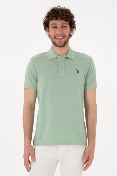 پولوشرت اسلیم فیت یقه پیراهنی سبزآبی  اندامی آستین کوتاه مردانه یو اس پولو | US POLO ASSN