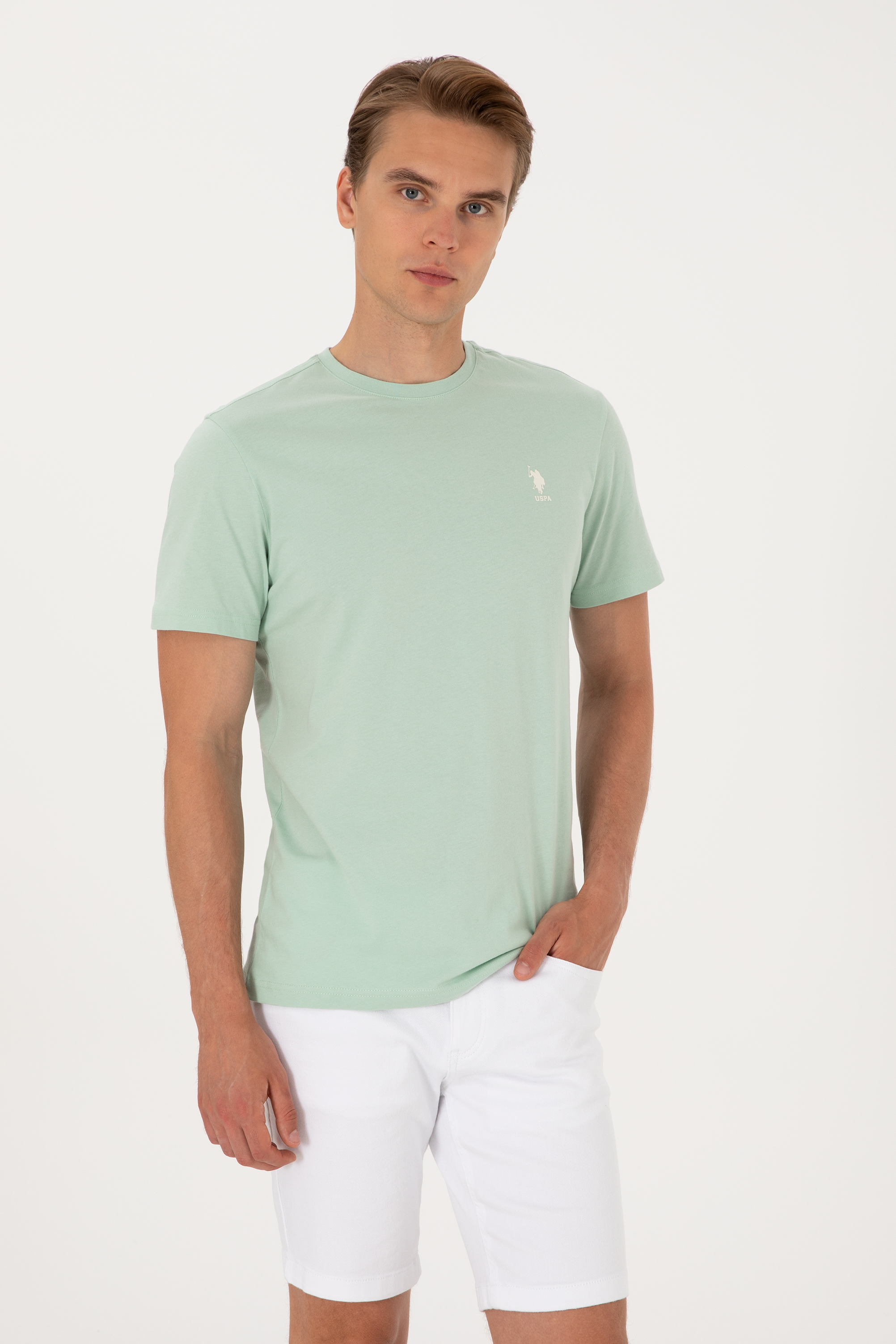 تی شرت یقه گرد رگولار فیت یقه گرد سبزآبی رگولار مردانه یو اس پولو | US POLO ASSN
