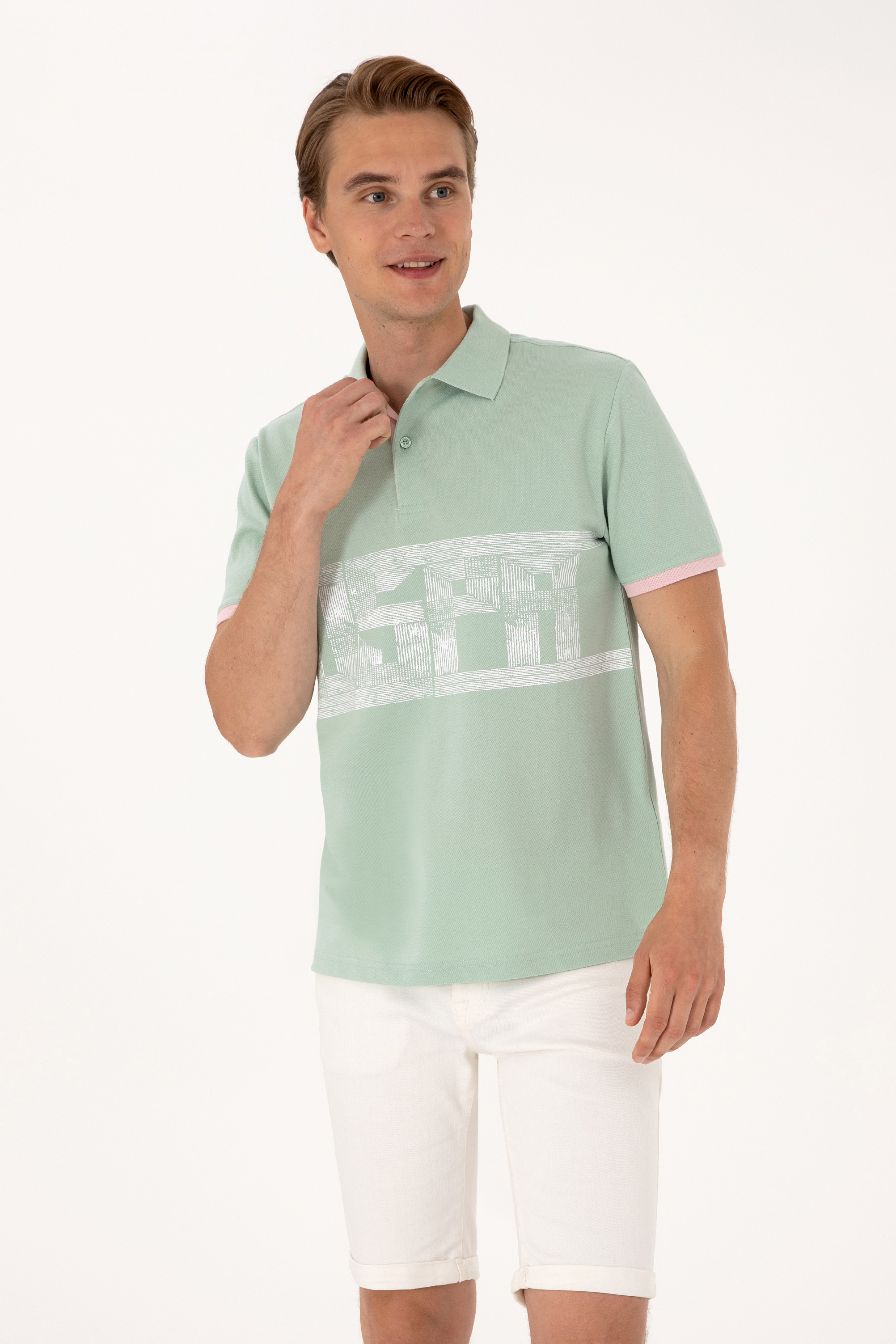 پولوشرت رگولار فیت یقه پولو سبزآبی رگولار مردانه یو اس پولو | US POLO ASSN