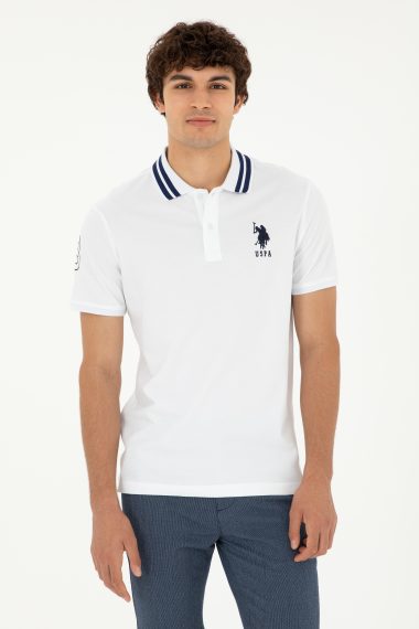 پولوشرت اسلیم فیت یقه پولو سفید  اندامی آستین کوتاه مردانه یو اس پولو | US POLO ASSN
