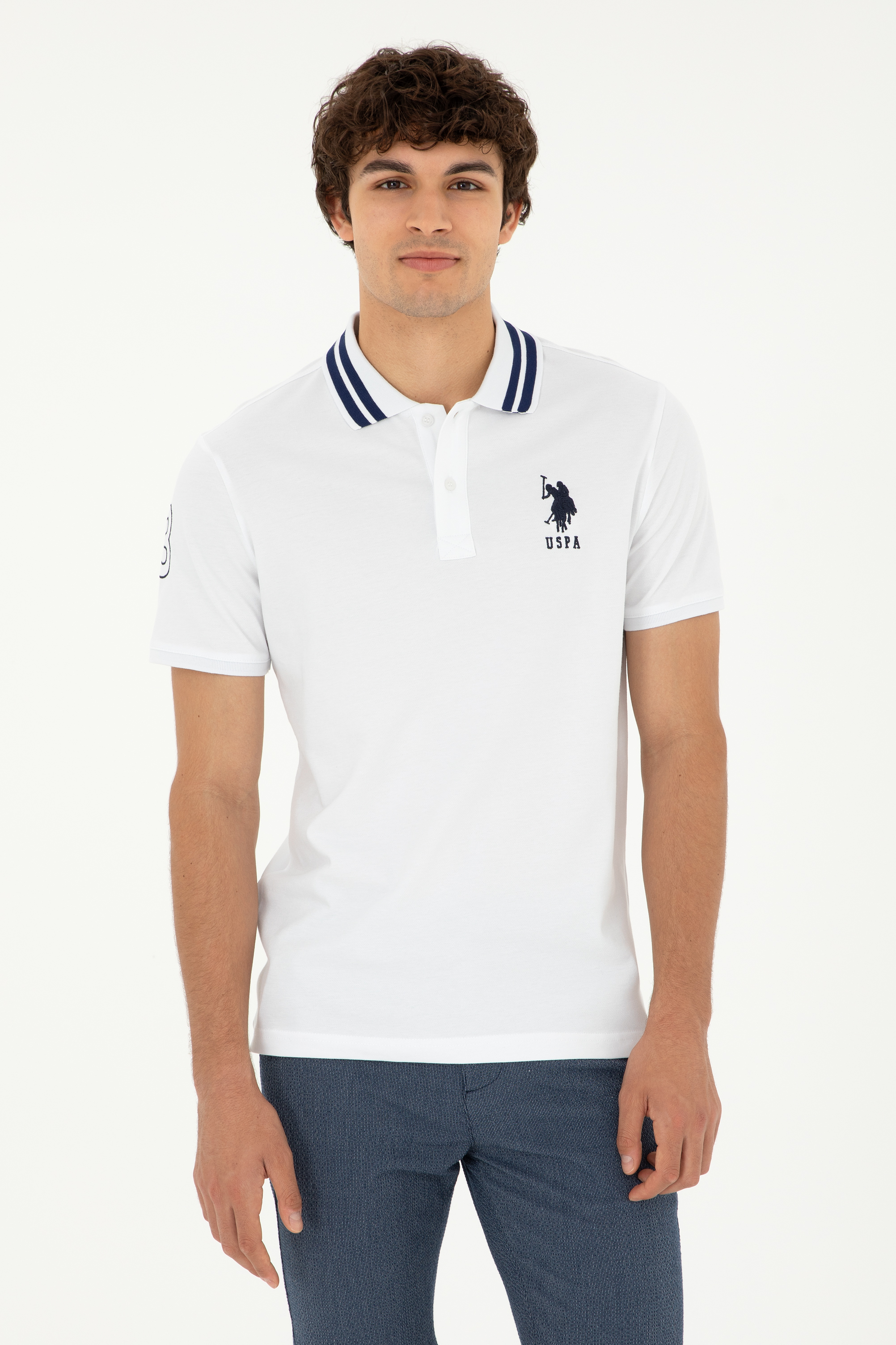 پولوشرت اسلیم فیت یقه پولو سفید اندامی آستین کوتاه مردانه یو اس پولو | US POLO ASSN