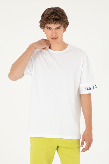 تی شرت یقه گرد کامفورت فیت یقه گرد سفید  ریلکس آستین کوتاه مردانه یو اس پولو | US POLO ASSN