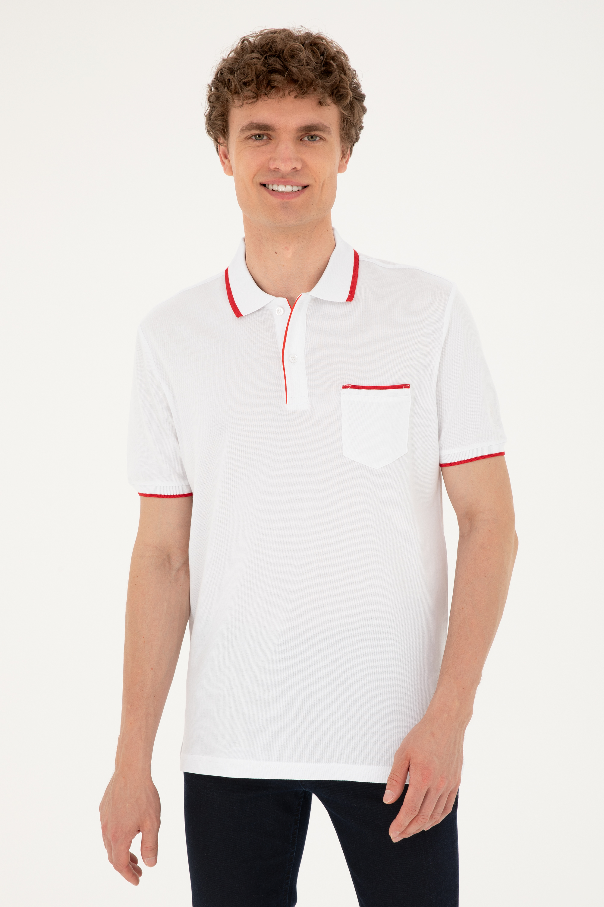 پولوشرت رگولار فیت یقه پولو سفید رگولار آستین کوتاه مردانه یو اس پولو | US POLO ASSN