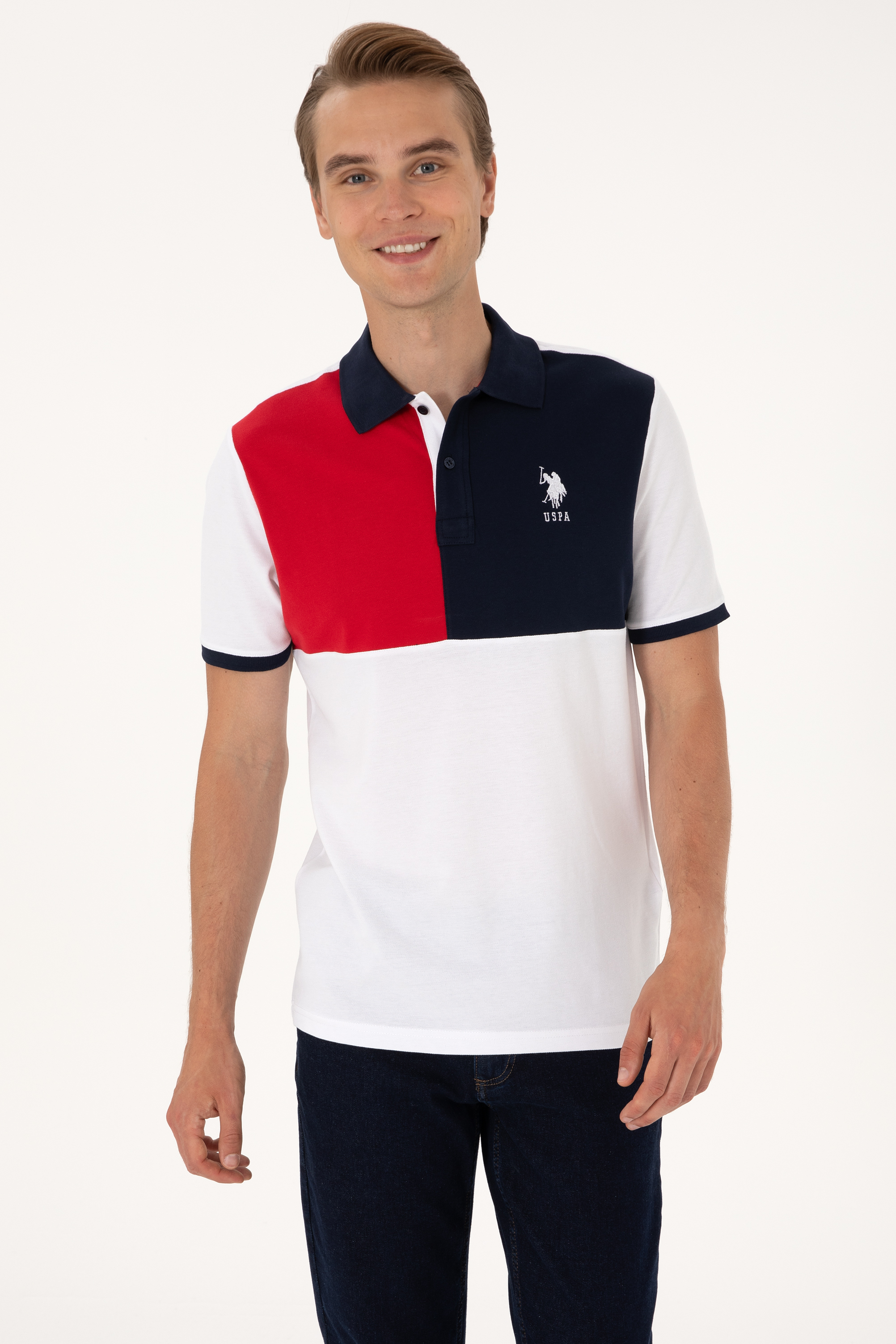 پولوشرت رگولار فیت یقه پولو سفید رگولار مردانه یو اس پولو | US POLO ASSN