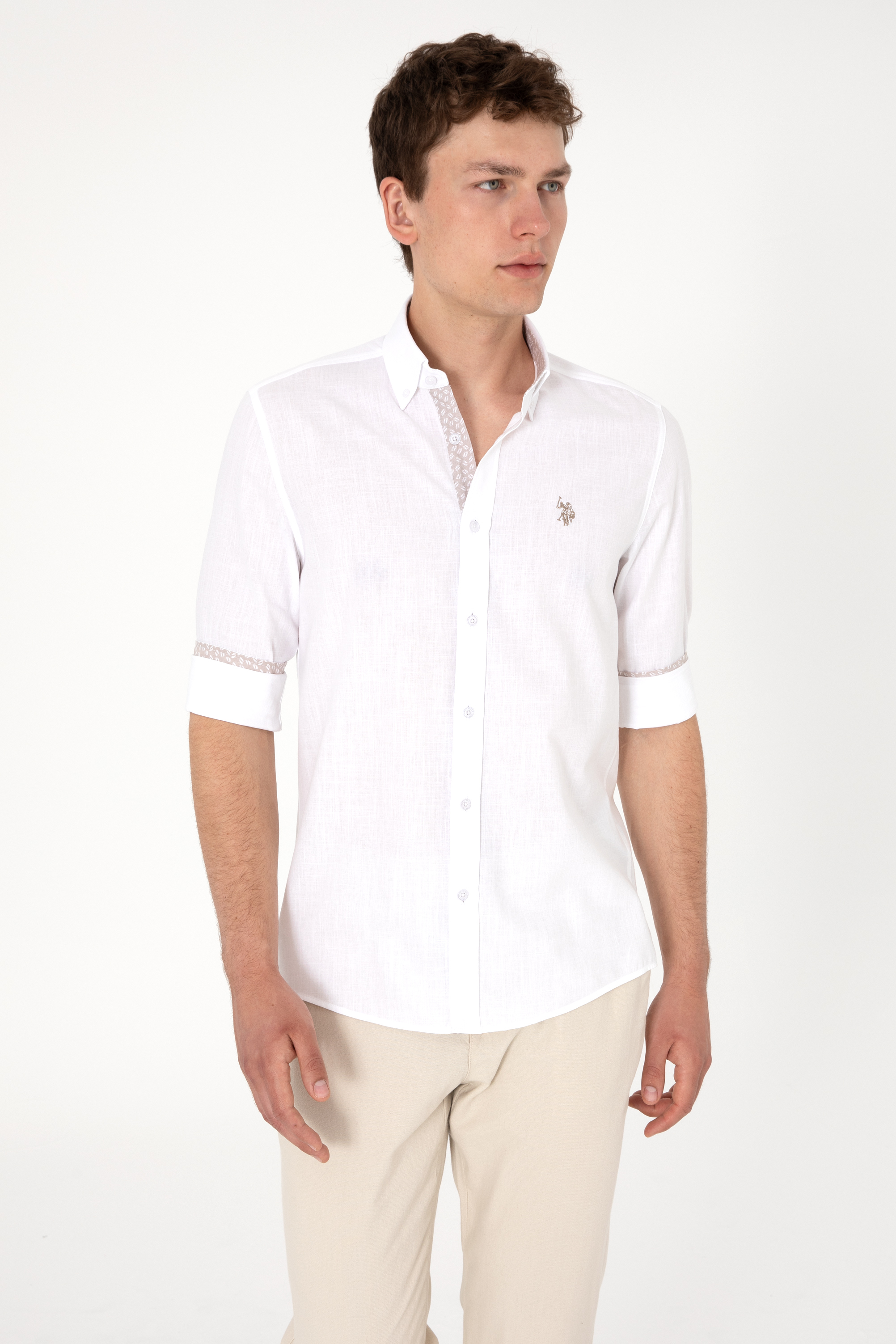 پیراهن سفید اندامی مردانه یو اس پولو | US POLO ASSN
