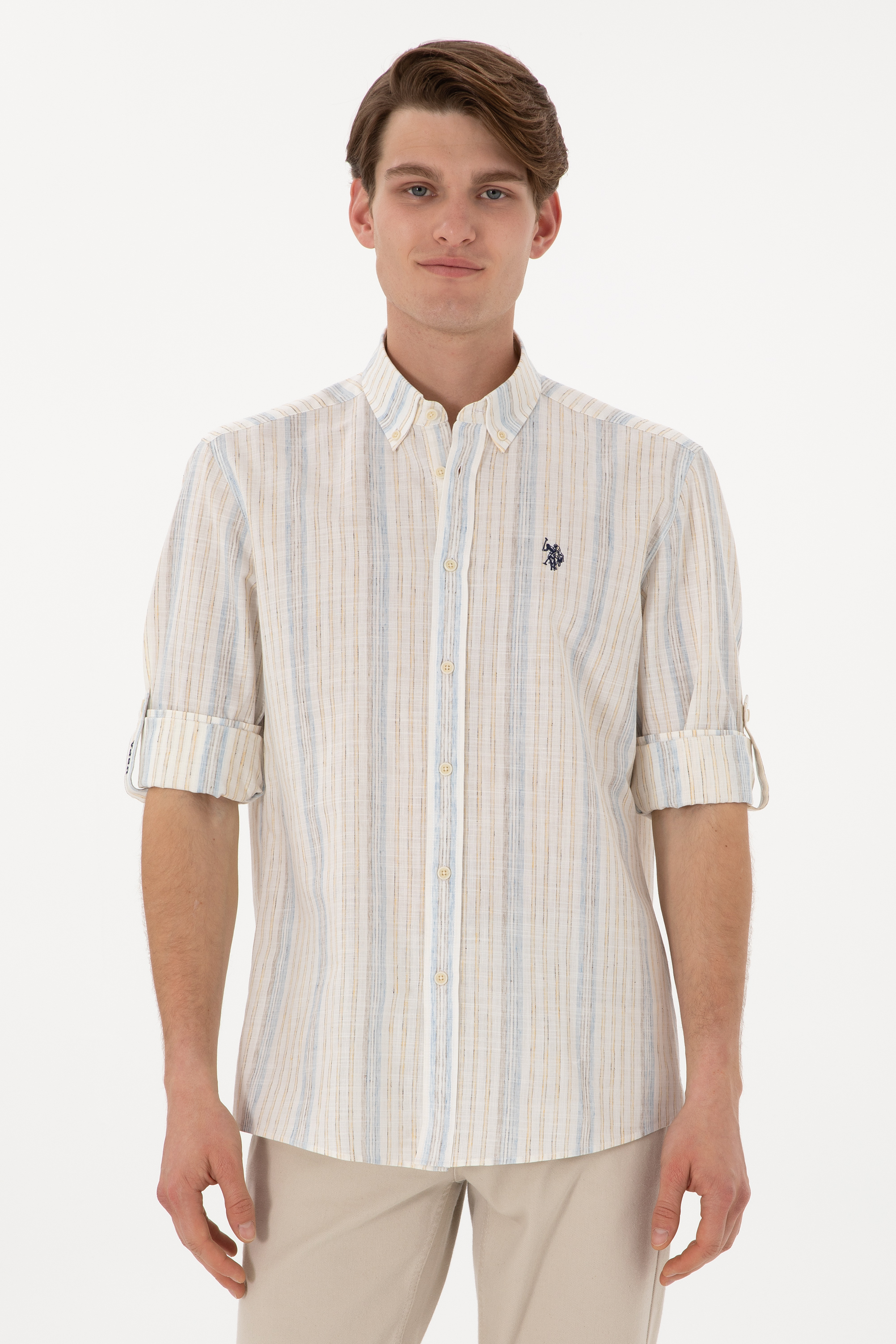 پیراهن سفید رگولار مردانه یو اس پولو | US POLO ASSN