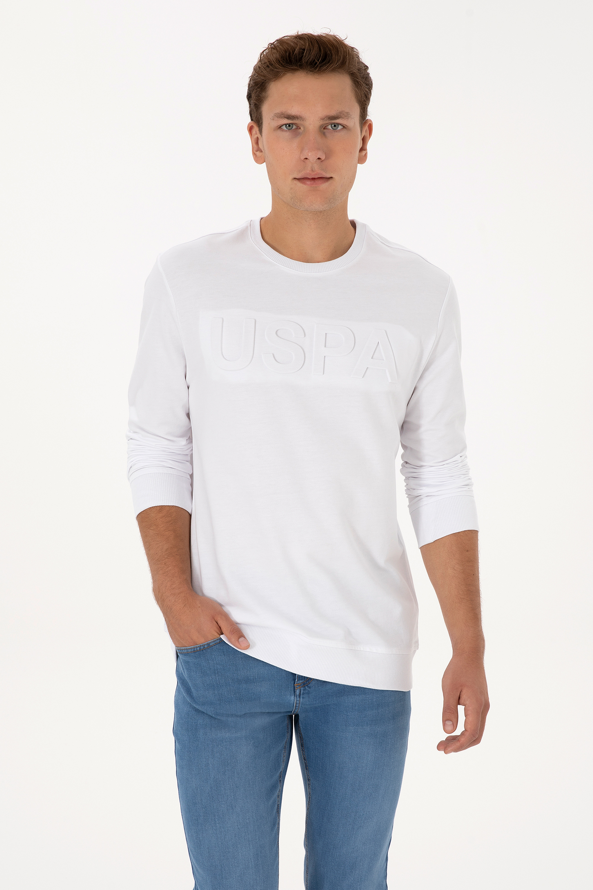 سویشرت بیسیک سفید رگولار مردانه یو اس پولو | US POLO ASSN