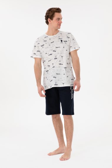 ست پیژامه یقه گرد یقه گرد سفید  استاندارد فیت  مردانه یو اس پولو | US POLO ASSN