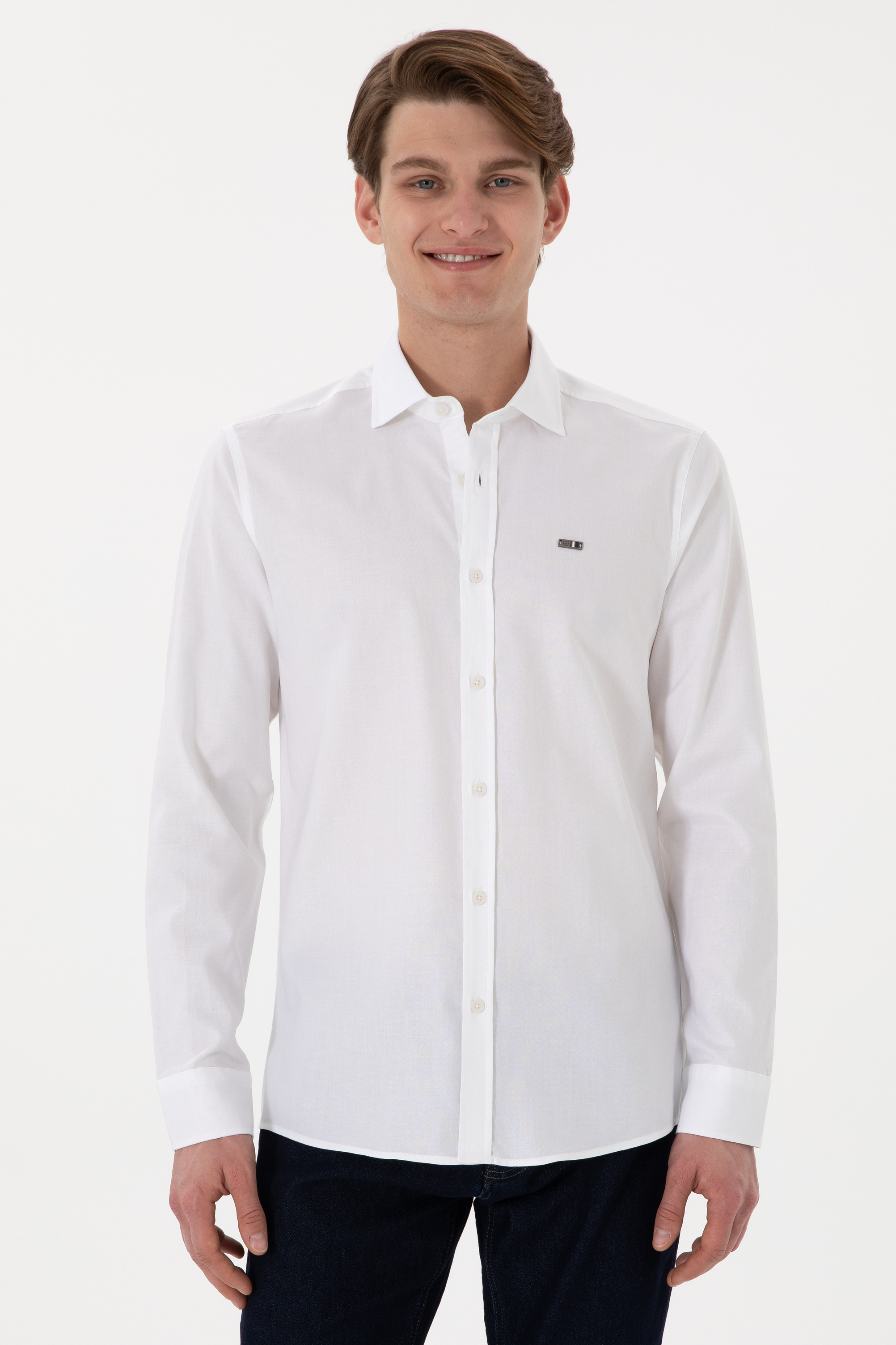 پیراهن بیسیک سفید اندامی مردانه یو اس پولو | US POLO ASSN