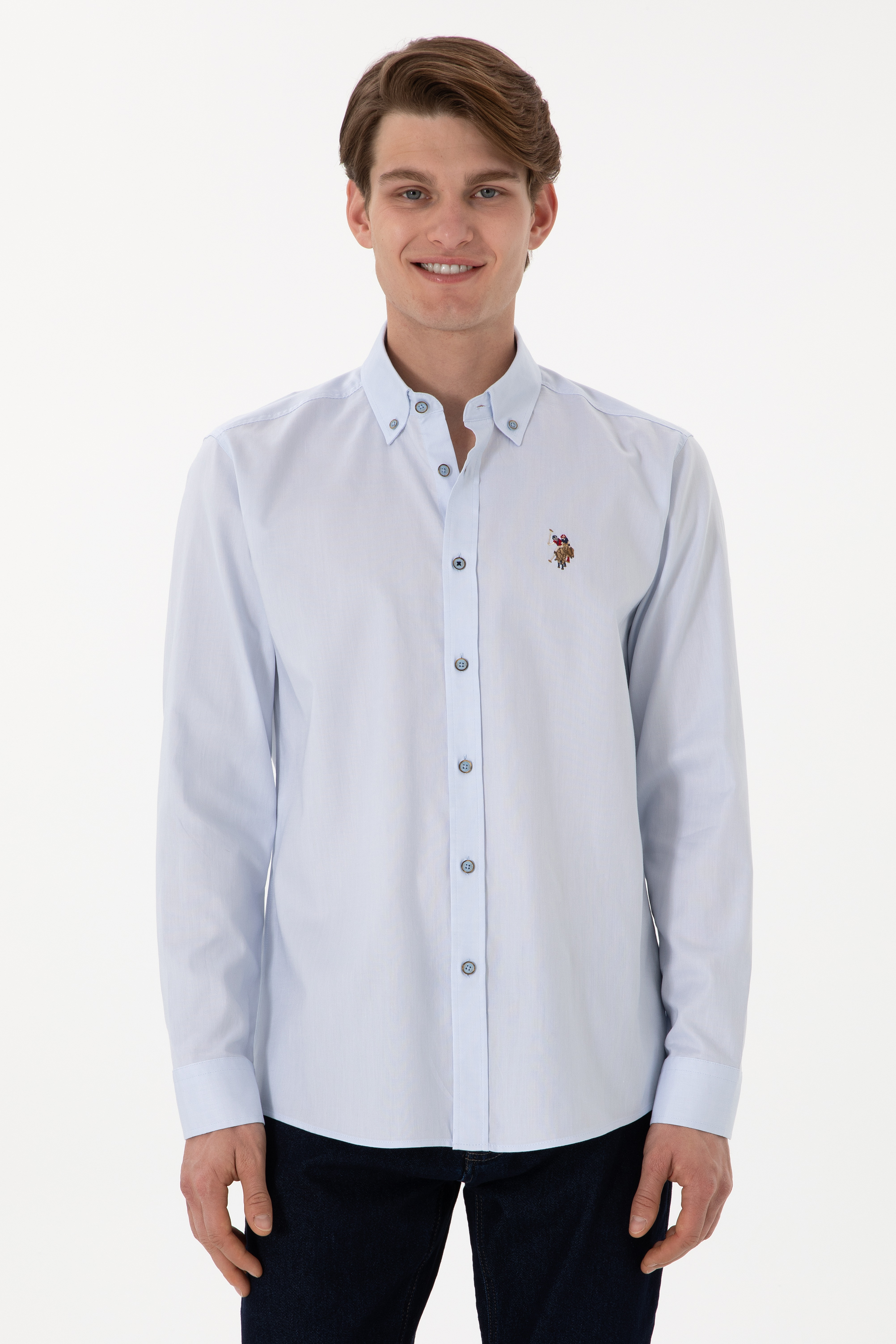 پیراهن بیسیک سورمه ای روشن رگولار مردانه یو اس پولو | US POLO ASSN